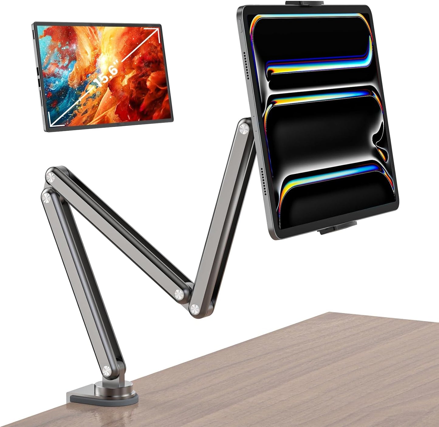 KU XIU Tablet Stand for Desk, Aluminum Alloy Foldable Tablet Arm Mount Holder Compatible with iPad 10/9th, iPad 13/12.9/11" M3 M4 M5 Pro Air, For Samsung Galaxy Tab & More 7-15.6" Tab Portable Monitor