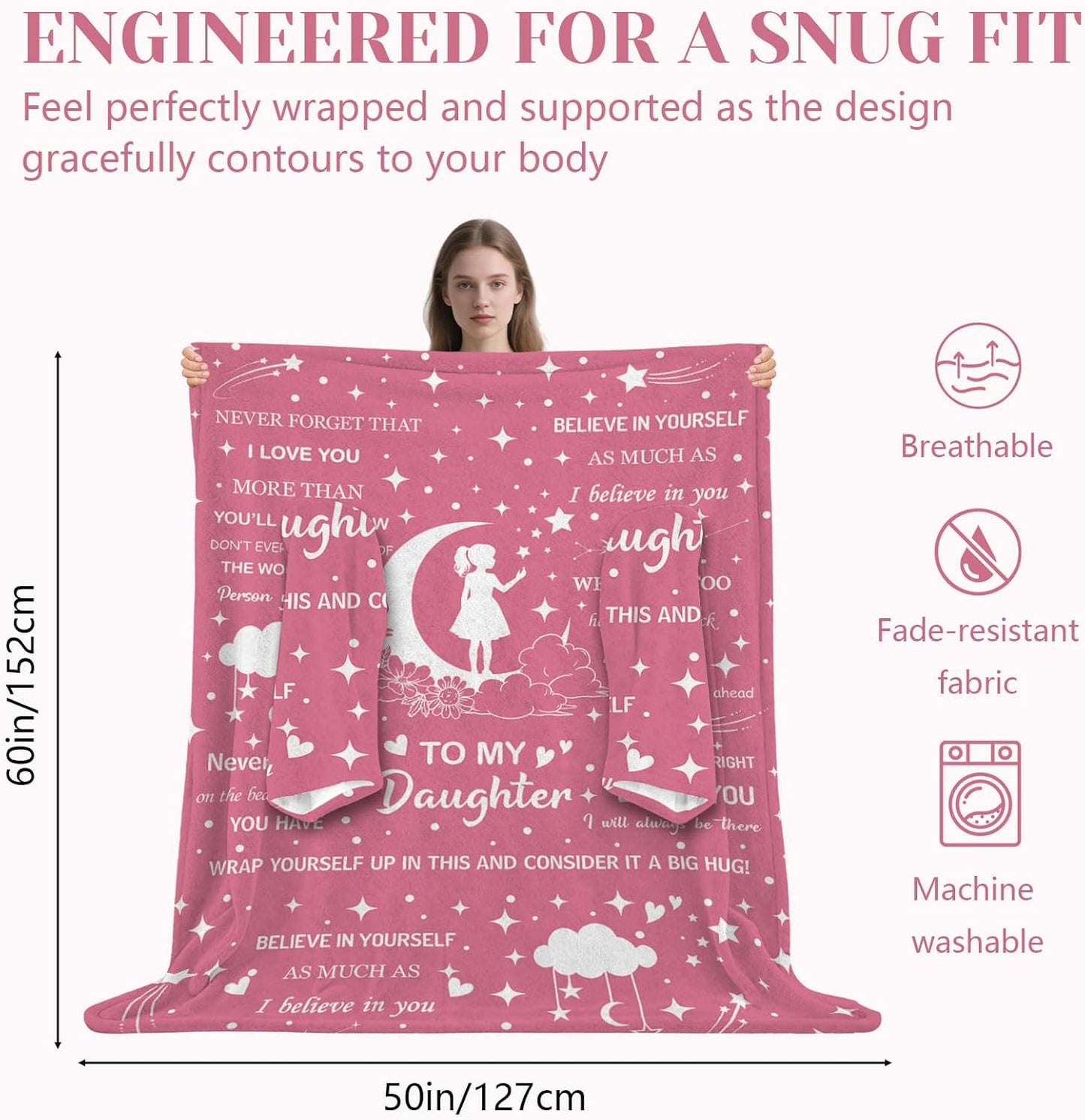 Wearable Blanket with Sleeves, Flannel Wearable Blanket for Women Girls Mom, Comfy Snuggy Wrap Throws for TV Sofa