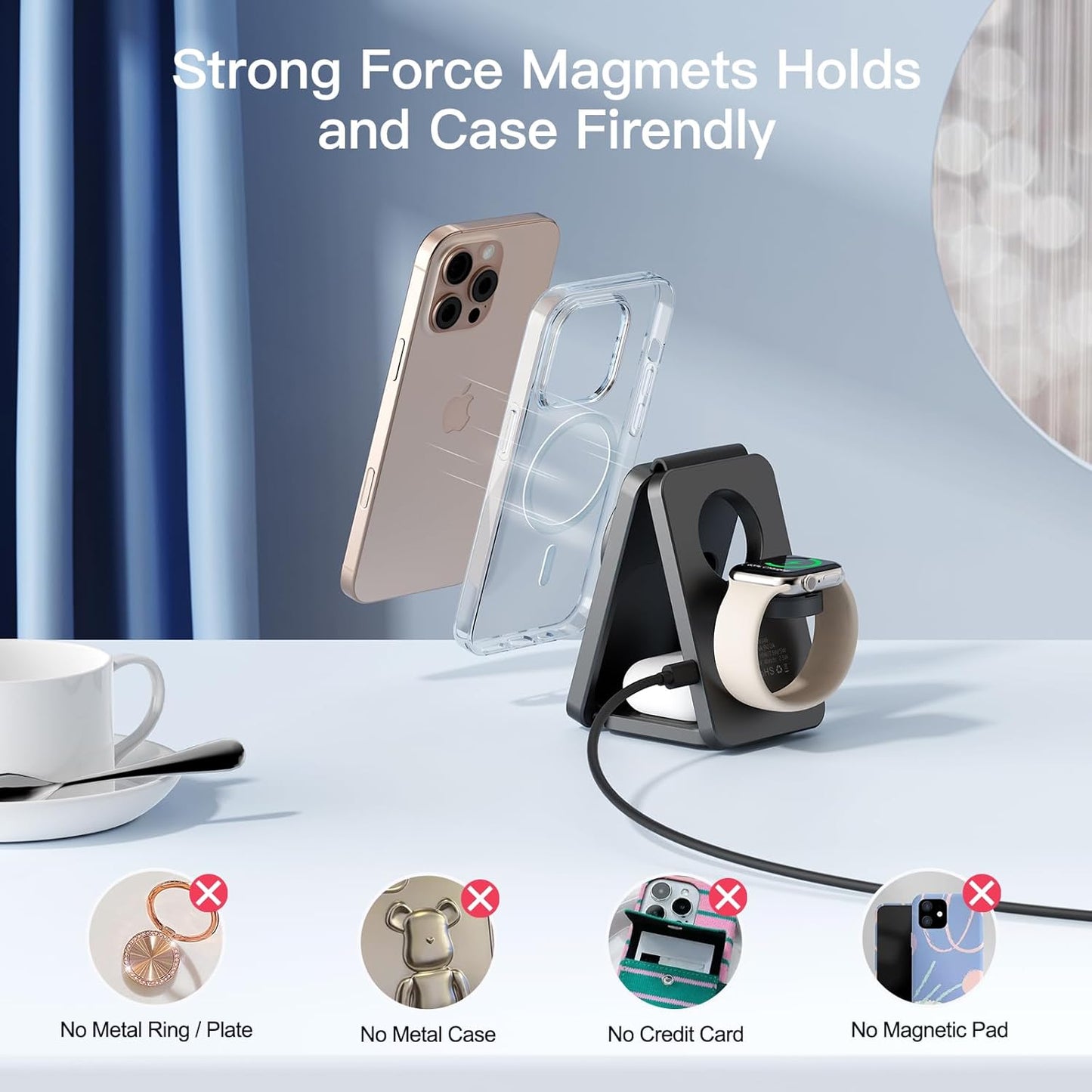 2026 Traveling Wireless Fast Charging Station,Magnetic 3 in 1 Charger with Light for iPhone 17 16 15 14 13 12 Pro Max Plus,Apple Watch Series & Air pods 4 3 2 Pro-Gifts for Wife & Husband