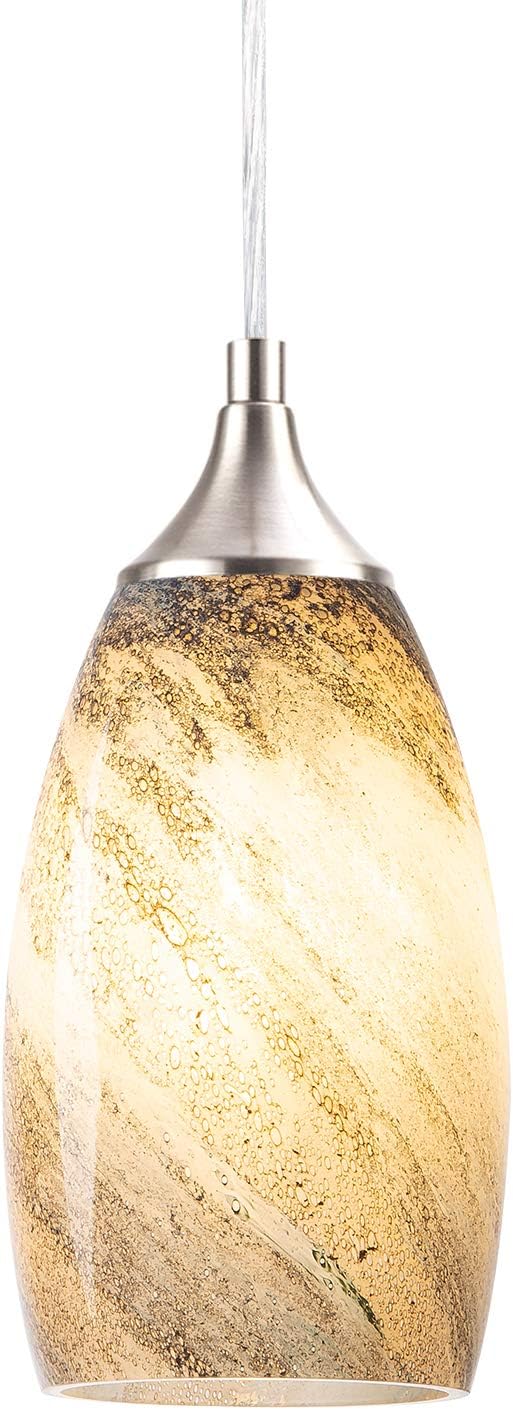 COOSA 1-Light Pendant Light,Handcrafted Art Glass Hanging Light for Kitchen Island,Brushed Nickel Finish with Adjustable Cord Mounted Fixture(Earth)