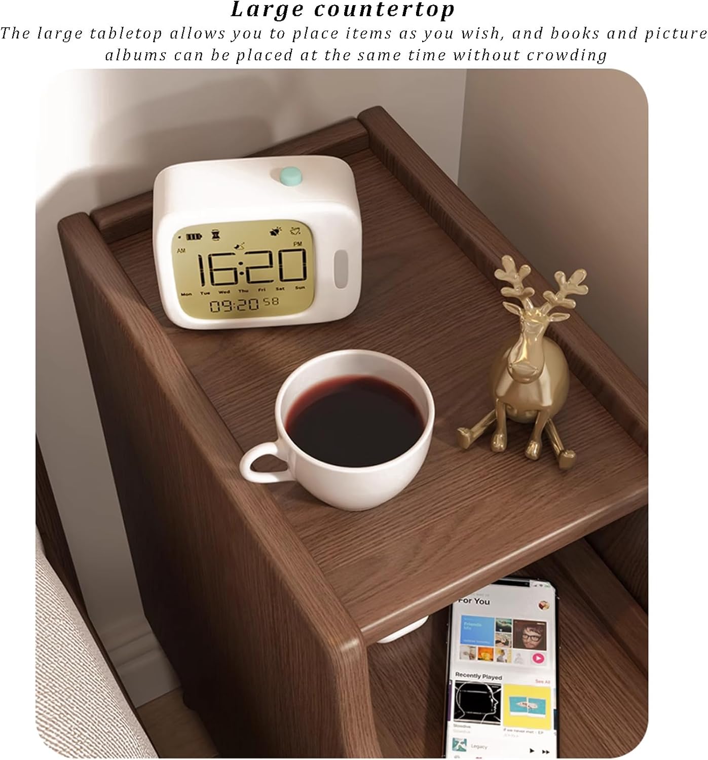 Solid Wood Nightstand with 2 Drawer, Narrow Bedside Tables with Bookshelf, Mid Century Modern Slim Skinny Side Table for Bedroom, Living Room, Small Spaces (25x40x50cm(10x16x20inch), Walnut)