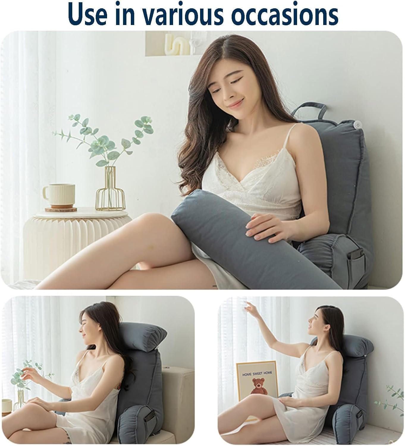 Reading Pillow with Arms, Bed Rest Pillows with Arm Rests, Lumbar Support Cushion, for Bed Back Support, for Sofas, Lounge, Recliner(B)