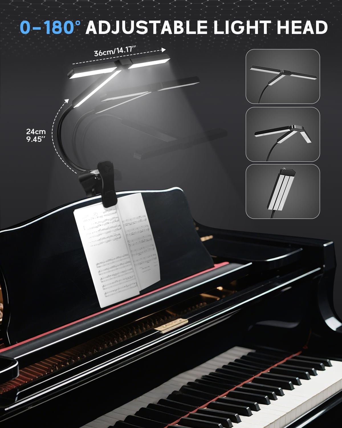 T-Shape Clip On Lamp Rechargeable Music Stand Light, 57 LEDs Painting Light 4 Colors x 3 Brightness, for Sheet Music, Easel, Bed Headboard, Desk, Shelf, Piano
