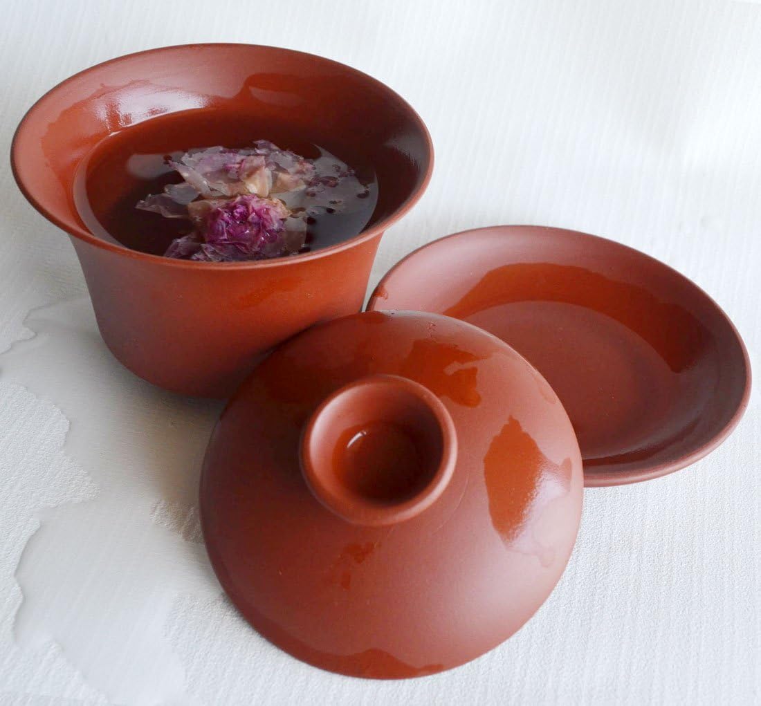 Gaiwan Teacup Kungfu Tea bowl Zisha Red Clay black 4oz/130ml Cup Sancai Saucers (Red)