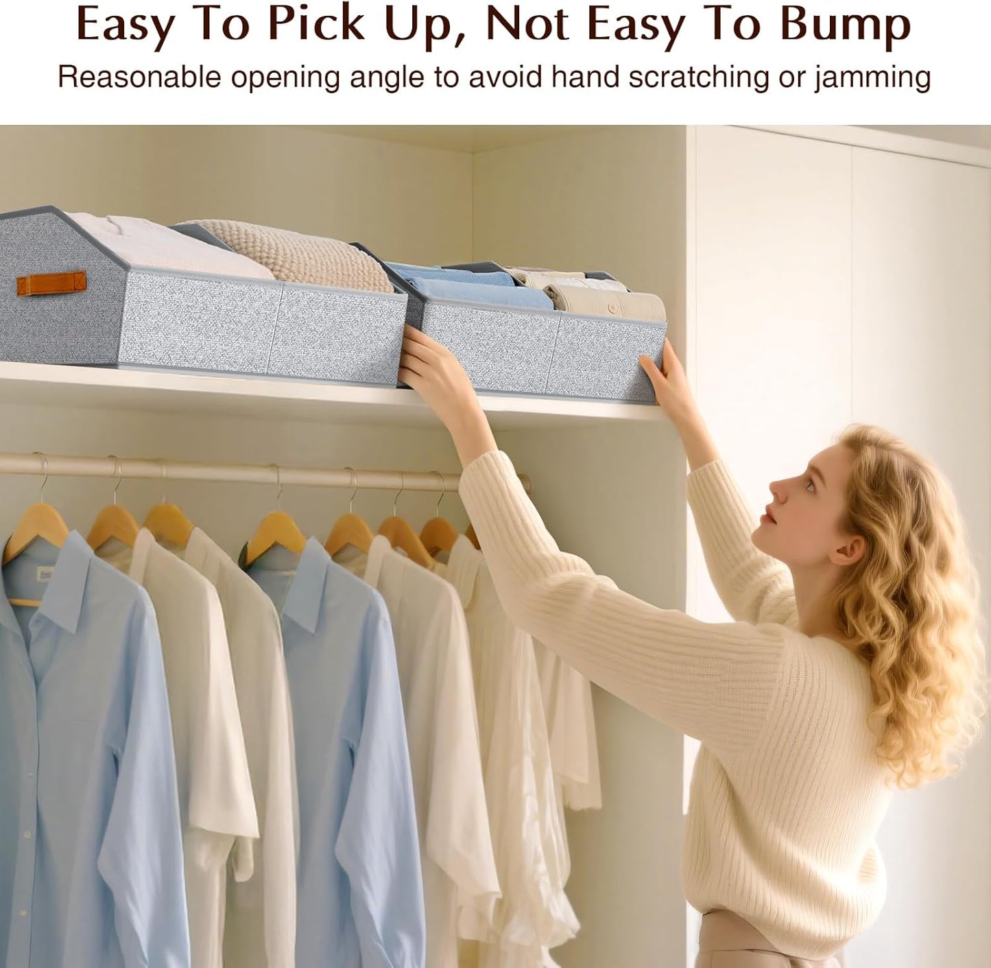 Closet Organizers and Storage Bins - 6 Pack Collapsible Divided Trapezoidal Cube Storage Bins Baskets with Orange Handle for Organizing Clothes Blankets, Toys, Books, Towels(Ant Gray)