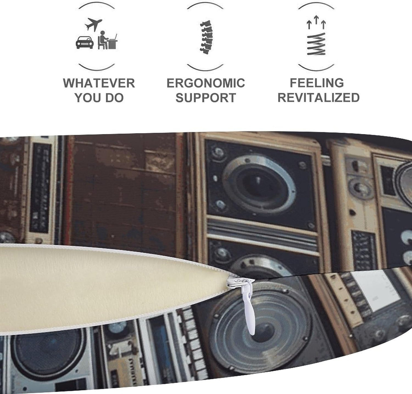 Vintage Wall of Radio Boombox Neck Pillow Memory Foam U Shaped Pillows Portable Pillows for Shoulder Travel Head Support Pillow with Concealed Zipper for Airplane Car Home Office