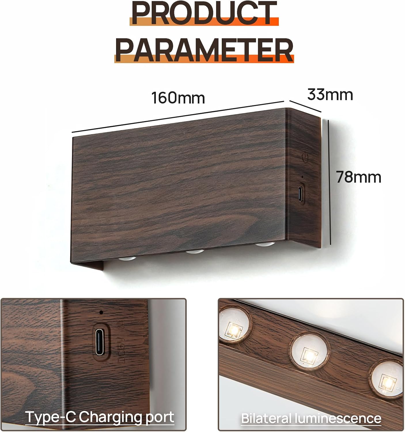 2 Pcs LED Magnetic Wall Sconce Lights,5000mAh Wireless Bedside Wall Light USB Rechargeable Reading Wall Lamp,3 Lighting Colors And Dimmable Battery Operated Wall Sconces (Walnut color, 2 pcs)