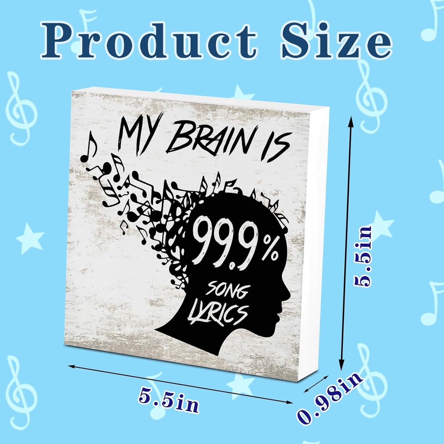 Music Desk Sign for Home Office Classroom, Musical Decor Room Decorations Accessories for Women Men Teacher, Table Shelf Musician Gift, My Brain Is Song Lyrics