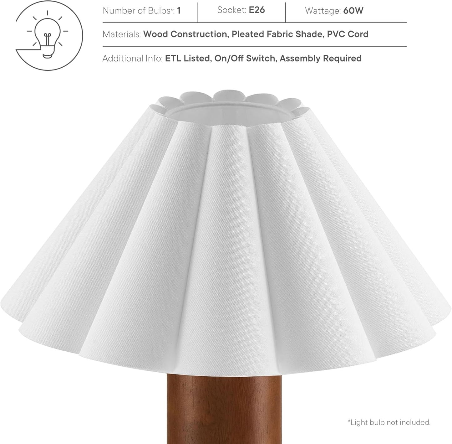 Modway Flora Table Lamp with Pleated Petal Lampshade in Walnut