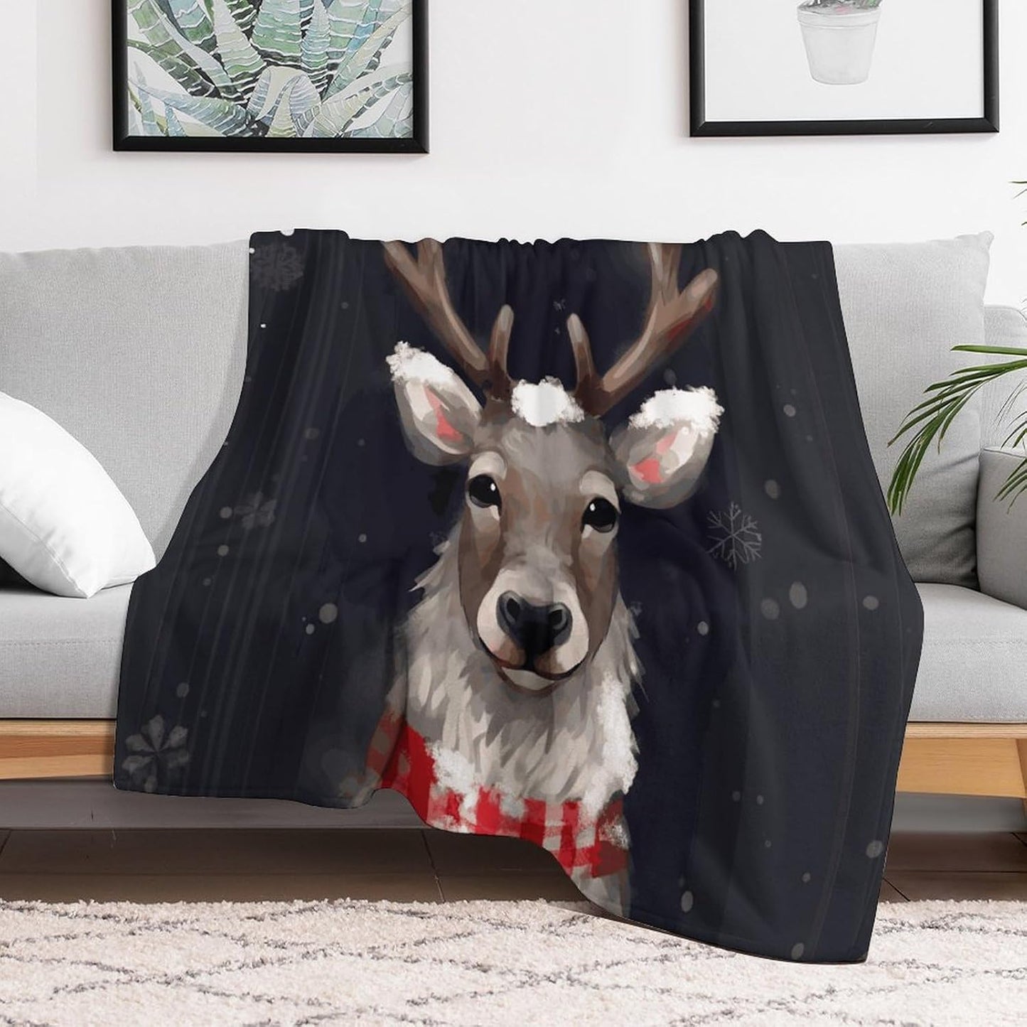 Reindeer Blanket Super Soft Lightweight Throw Blanket Cute Cozy Warm Bed Blanket Decorative Fuzzy Blanket All-Season Home Decor Gift for Sofa Couch Living Room 60"*80"（150 * 200cm）