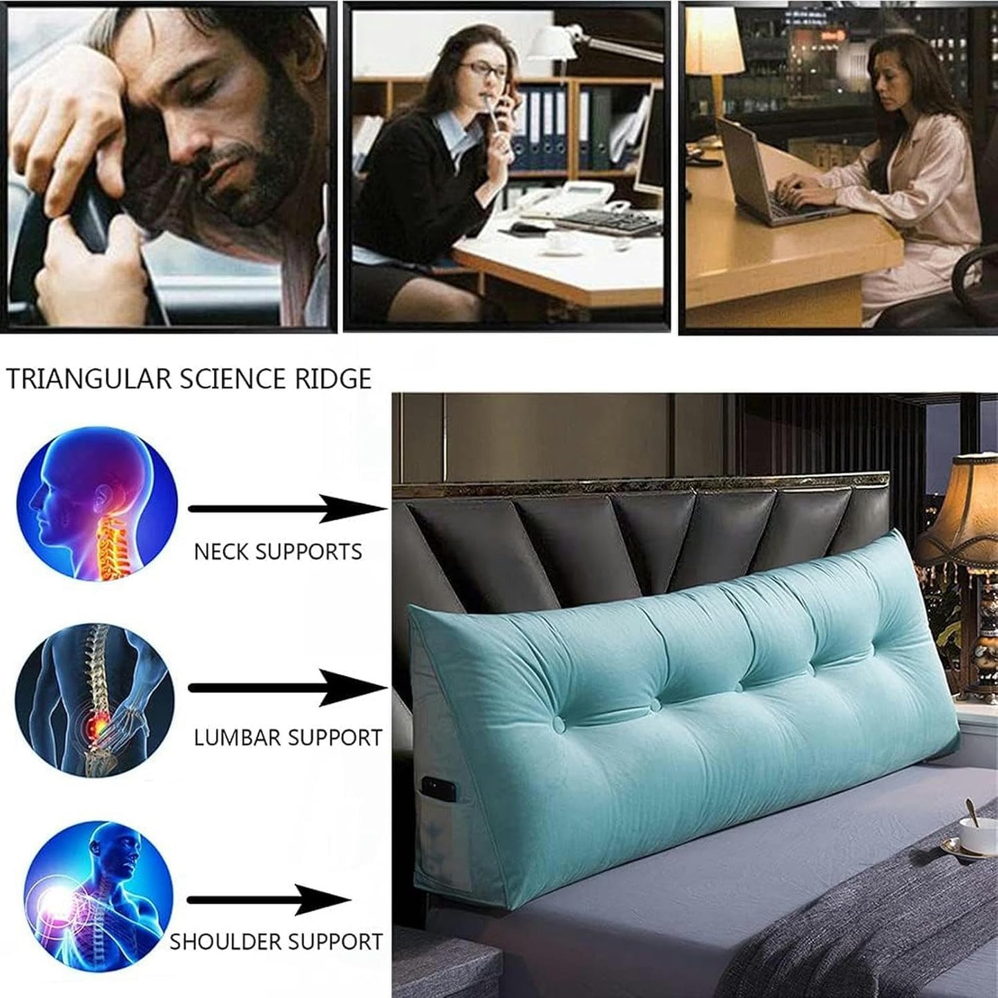 Reading Pillow Large Bolster Triangular Headboard Backrest Positioning Support Wedge Pillow for Dorm Room Daybed Twin Bed with Removable Cover