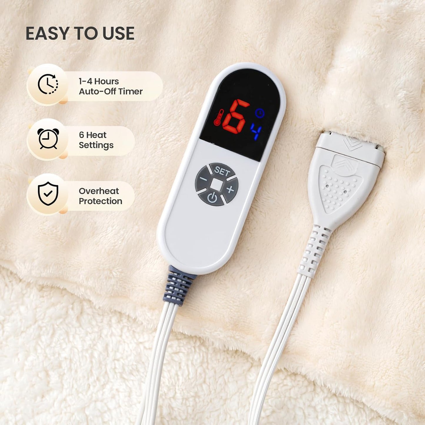 Heated Throw Blanket 50"x72", Electric Blanket with 3D Bubble-Shaped, Soft Flannel and Thickened Sherpa Fleece, 6 Heat Settings, 1-4H Timer, Couch Heated Blanket, Machine Washable, Gift, White