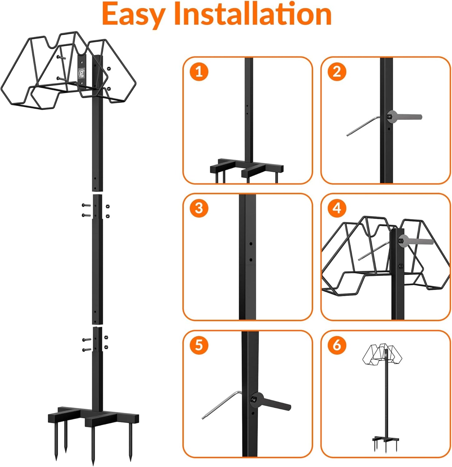 Giraffe Tools Garden Hose Holder- Heavy-Duty Freestanding Metal Stand, Holds 100FT Hose with 4 Spikes,Sturdy Hose Storage Stand for Outside Yard,Lawn,Garden,Black