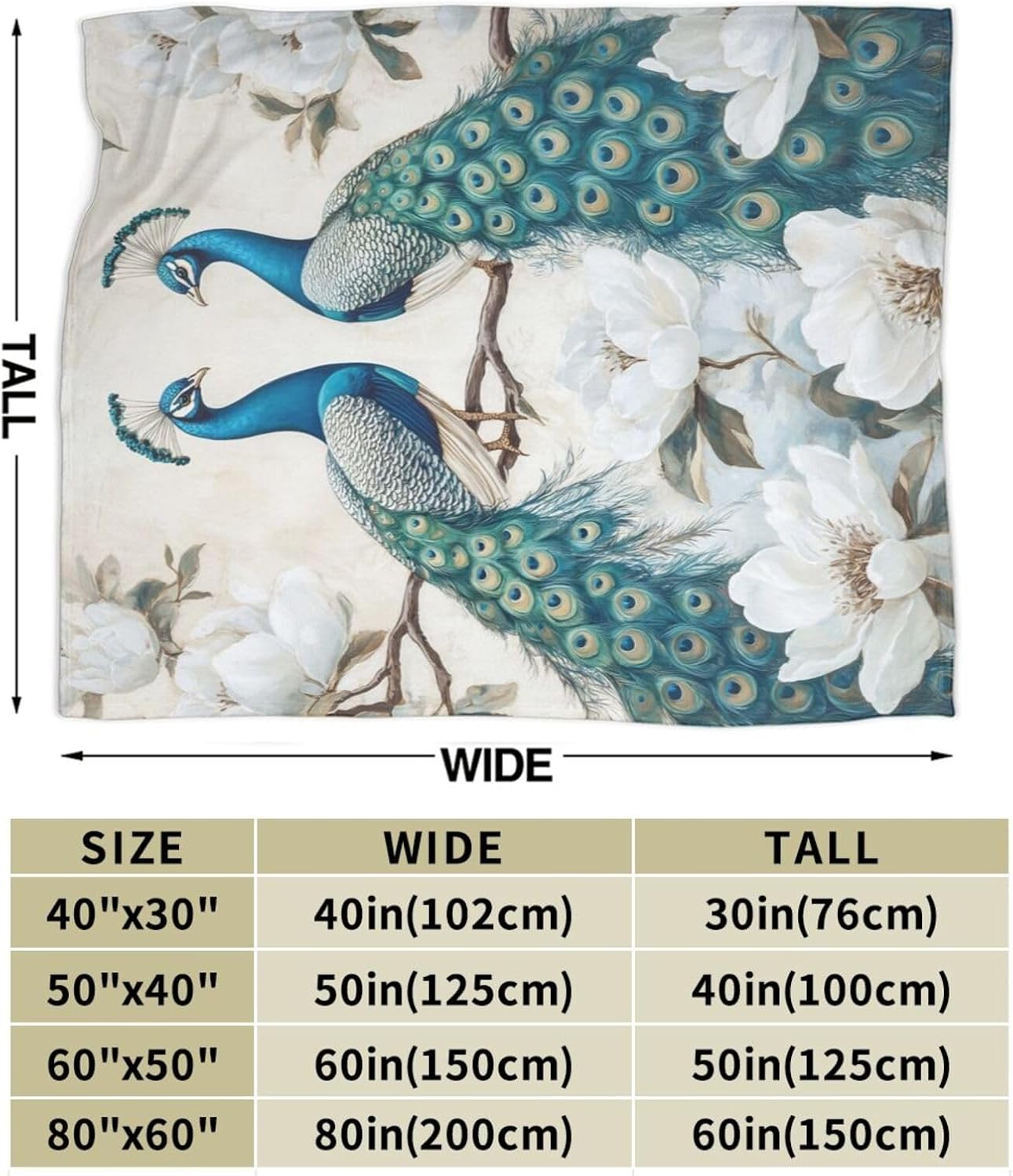 Peacock Blanket Peacock Fleece Throw Blanket Super Soft Warm Cozy Fuzzy Plush Blanket Gifts for Girls Boys Kids Room Decor 40"X50"