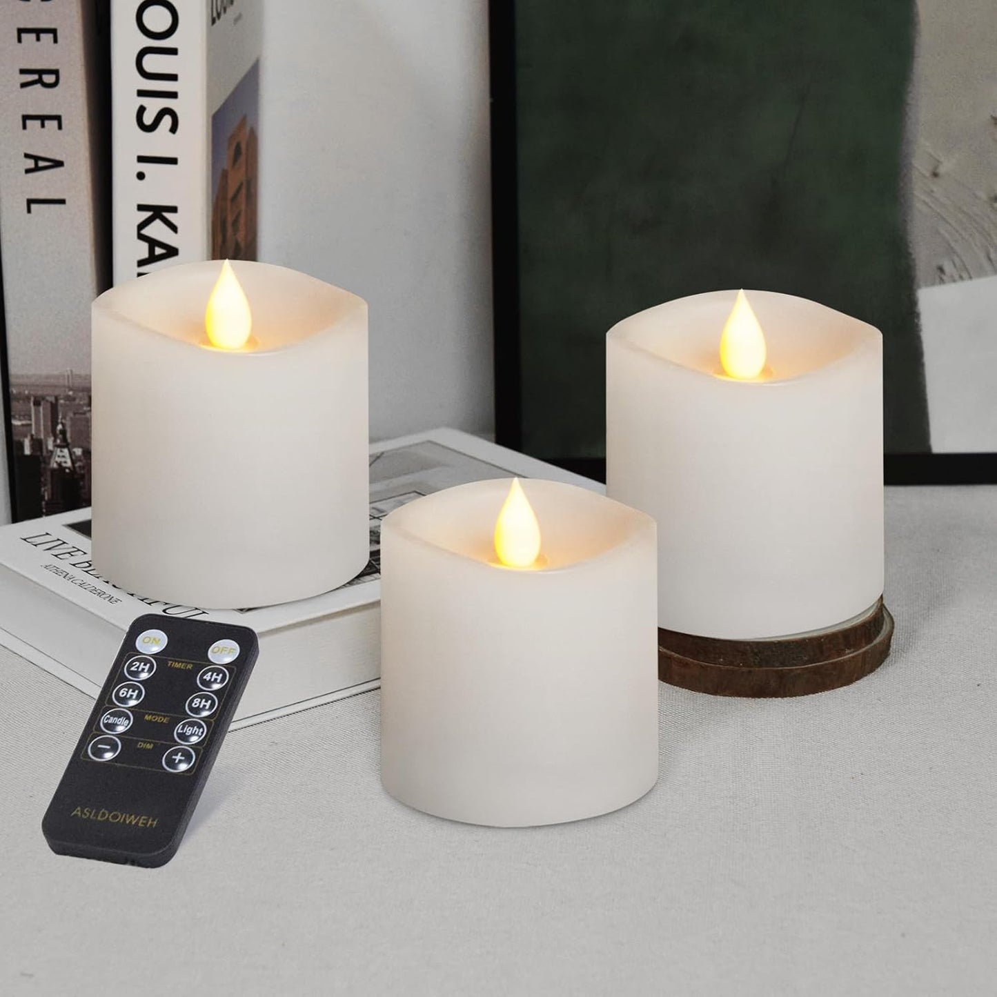 Flickering Flameless LED Candles Battery Operated Candle 2AA 600 Hours White 3x3 inch Set of 3 Real Wax Pillar Candles with Remote and Timer Halloween Christmas Holiday and Wedding