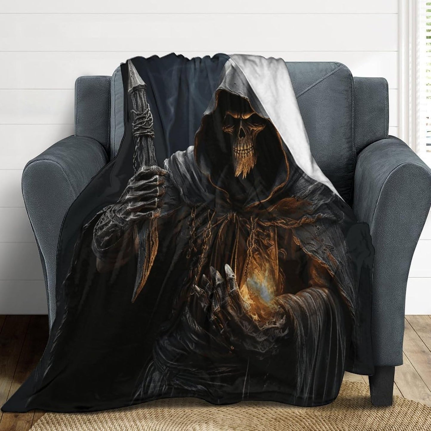 Grim Reaper Throw Blanket for Couch Super Soft Warm Lightweight Throw Blankets Cozy Flannel Bed Blanket Cute Decorative Blankets for All Seasons Home Decor Gift 60"*80"（150 * 200cm）