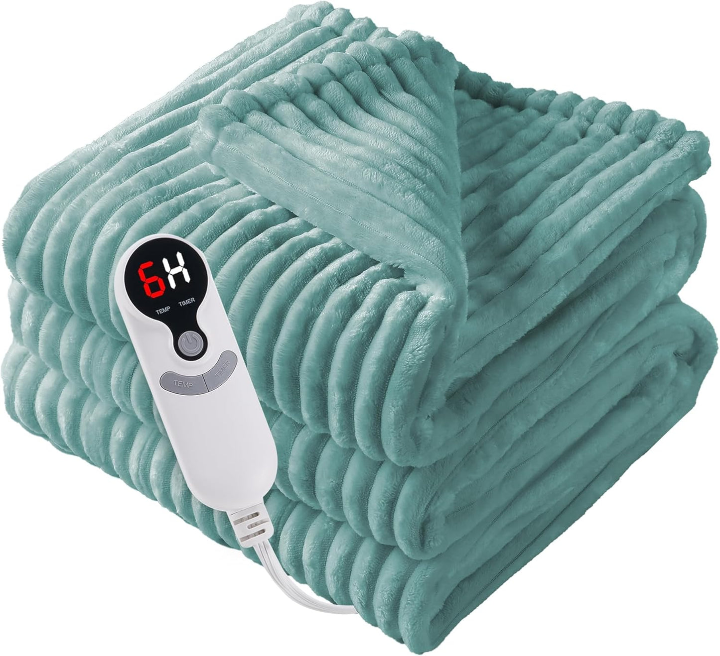 Electric Heated Blanket Twin Size 62"x84" with Cozy Flannel, 6 Heat Settings & 10 Hours Auto Off, Soft & Cozy Warming Throw for Home, Office, or Bed, Machine Washable, Bean Green