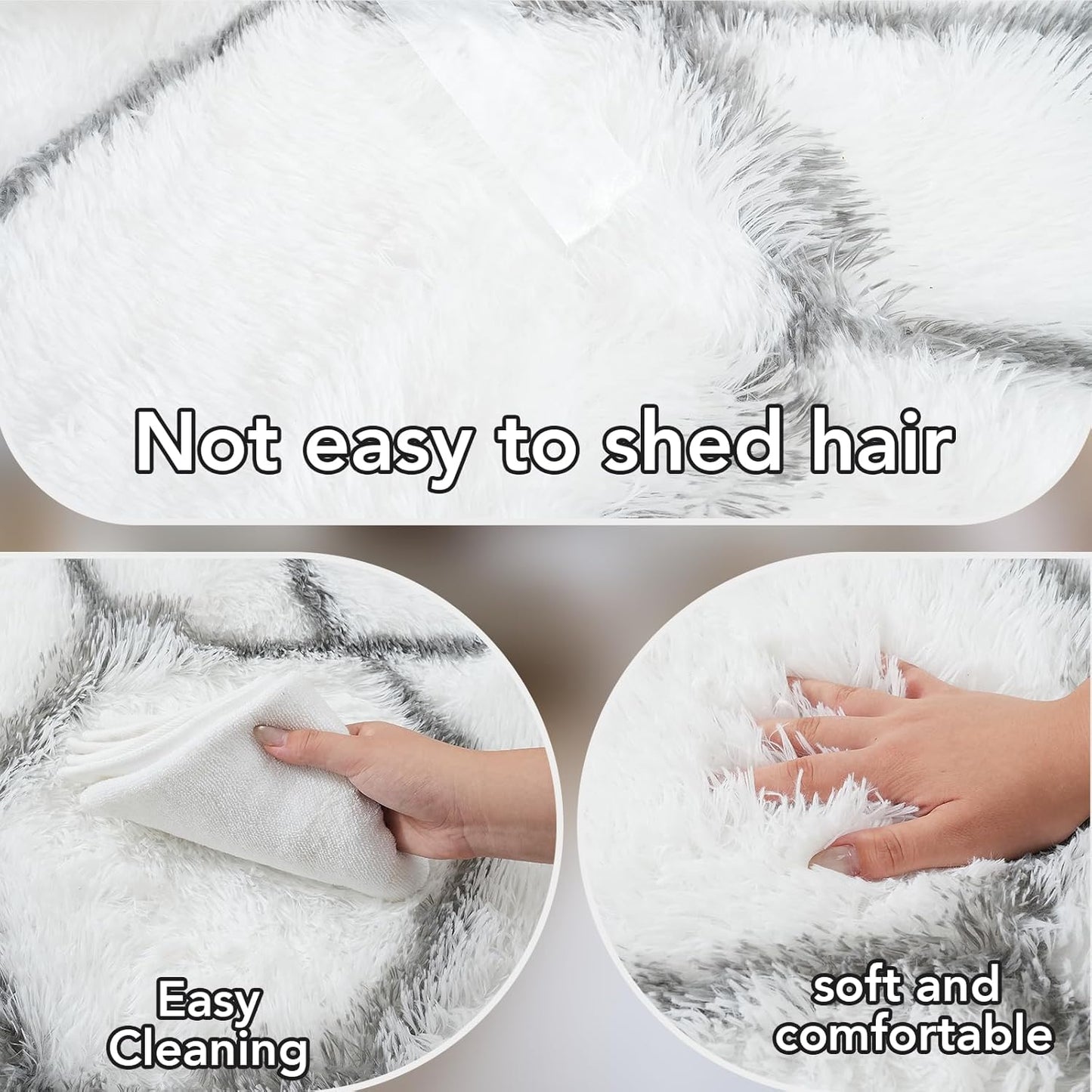 Fluffy Area Rugs for Living Room: White and Grey Geometric Fluffy Rug- 8x10 Feet Geometric Large Soft Plush Shaggy Rug- Fuzzy Shag for Living Room, Bedroom (White/Grey, 8x10Feet)