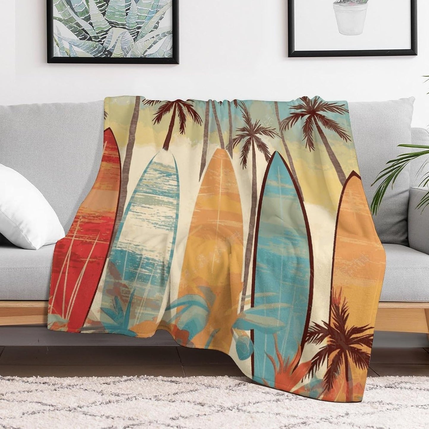 Surfboard Palm Tree Blanket Super Soft Lightweight Throw Blanket Cute Cozy Warm Bed Blanket Decorative Fuzzy Blanket All-Season Home Decor Gift for Sofa Couch Living Room 30"*40"（76 * 100cm）