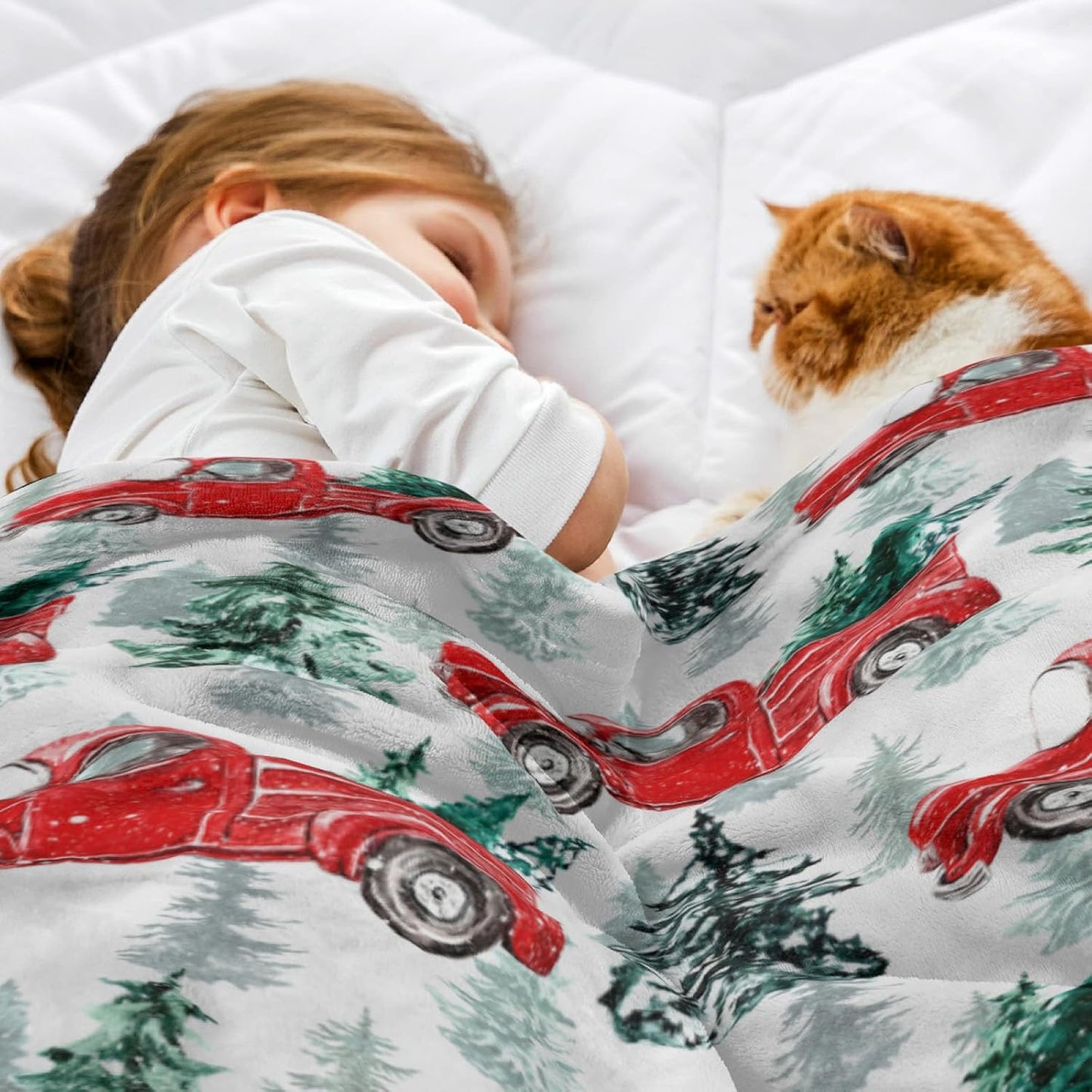 Christmas Throw Blanket Country Rustic Red Truck with Tree Design Blanket Soft Cozy Fuzzy Flannel Throw Blankets for Couch Bed Sofa Christmas Living Room Decor Blankets Gifts for All Season 50x60 Inch