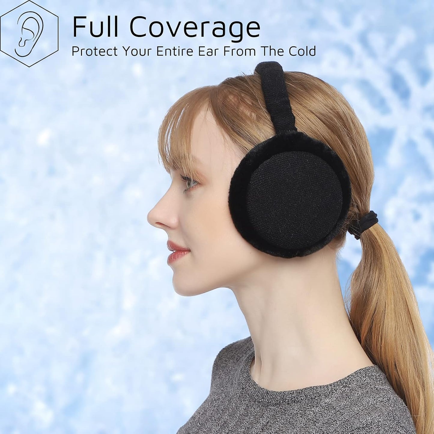 F Flammi Premium Earmuffs for Women Winter Foldable & Adjustable Ear Warmers Thermal Ear Covers