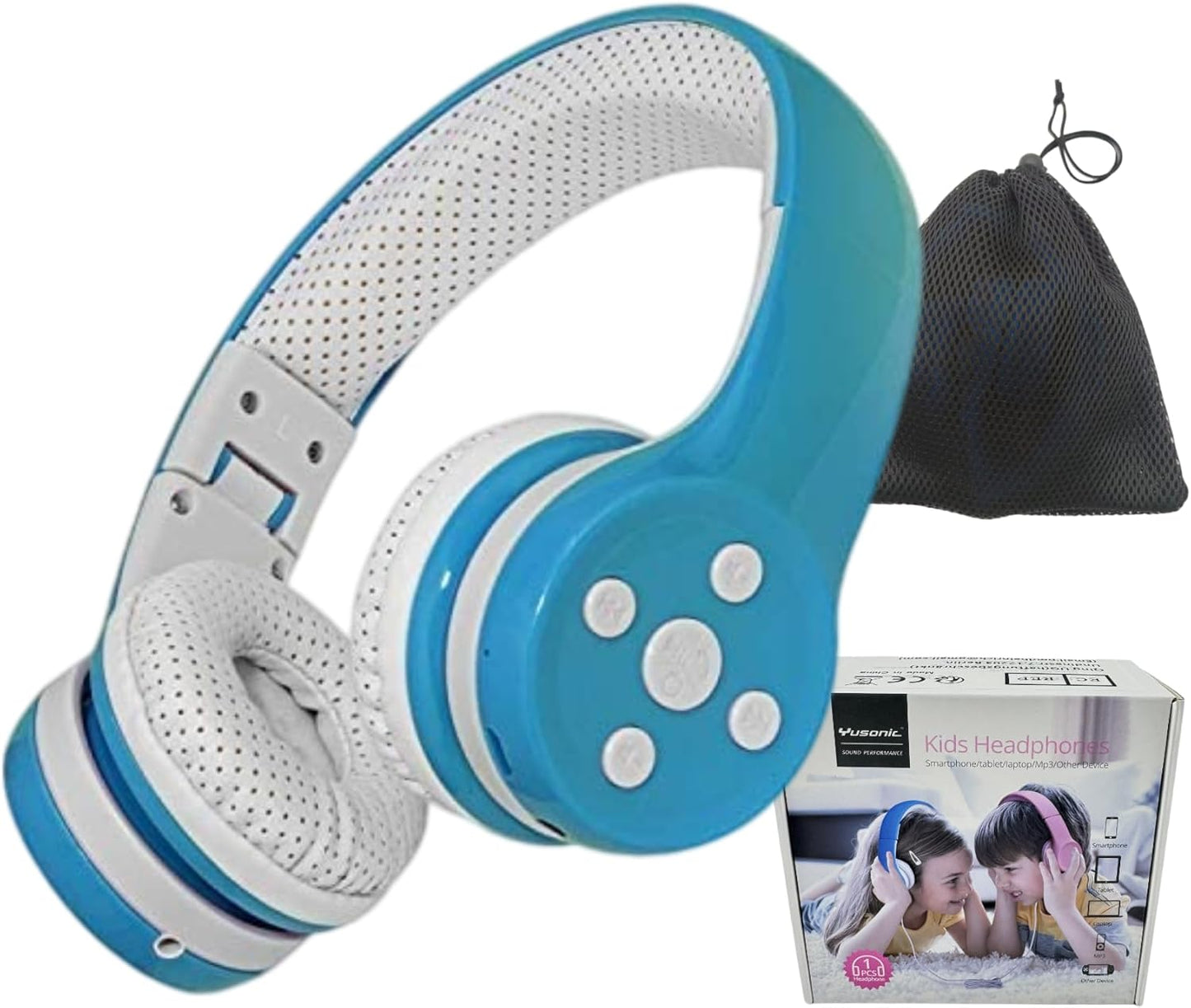 Kids Wireless Headphones, Bluetooth Toddler Headphones with 5 Button Easy Use, 93dB Volume Limited, Foldable with Built-in Mic for Cell Phones TV Tablet School Network Boys Girls (Light Blue)