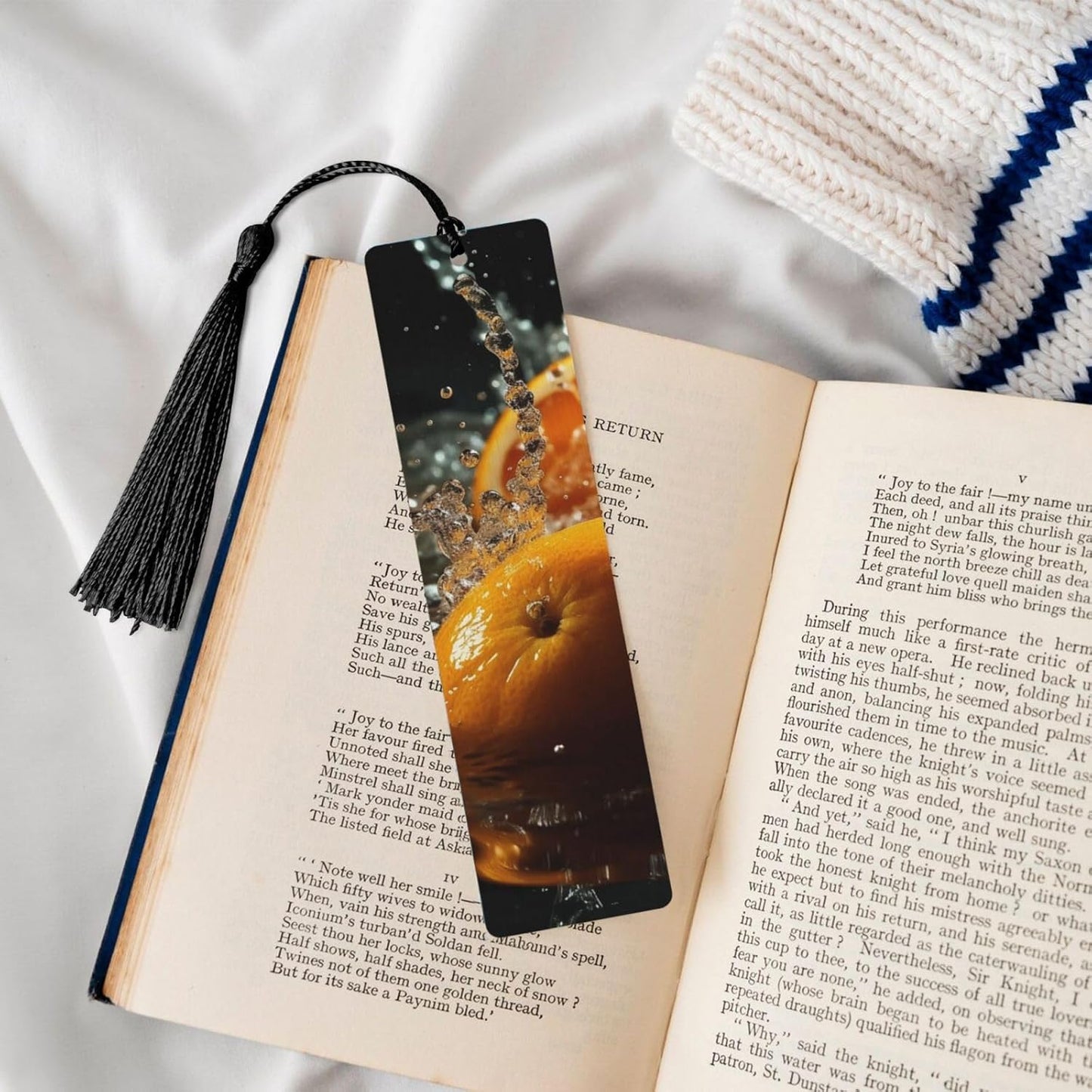 Orange Fell into Water Bookmarks Gifts for Women Men, Wooden Bookmarks for Book Lovers, Vintage Book Marks Ornaments with Tassel, Unique Personalized Reading Page Markers Black