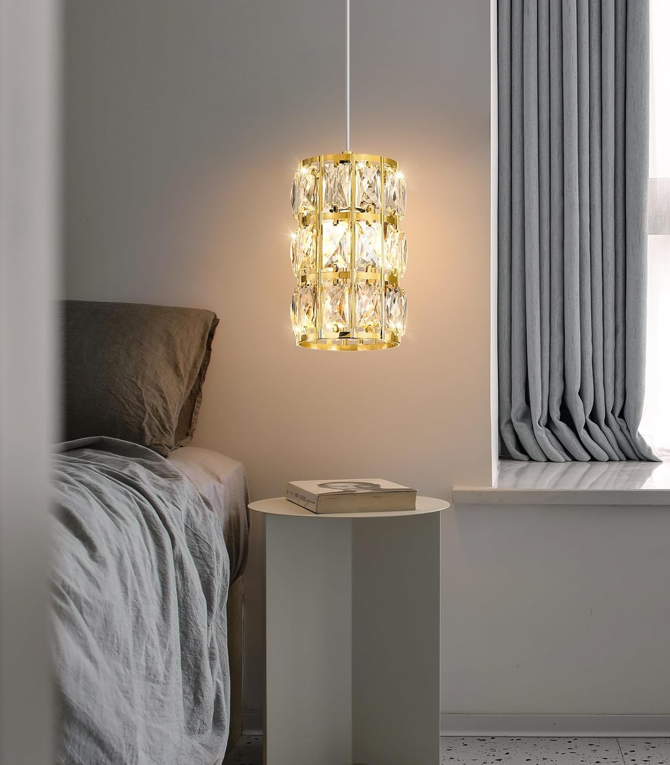 1-Lights Modern Crystal Pendant Lights for Kitchen Island LED Dimmable Glam Pendant Lighting Chandelier for Dining Room Hallway Corner Lamp Gold