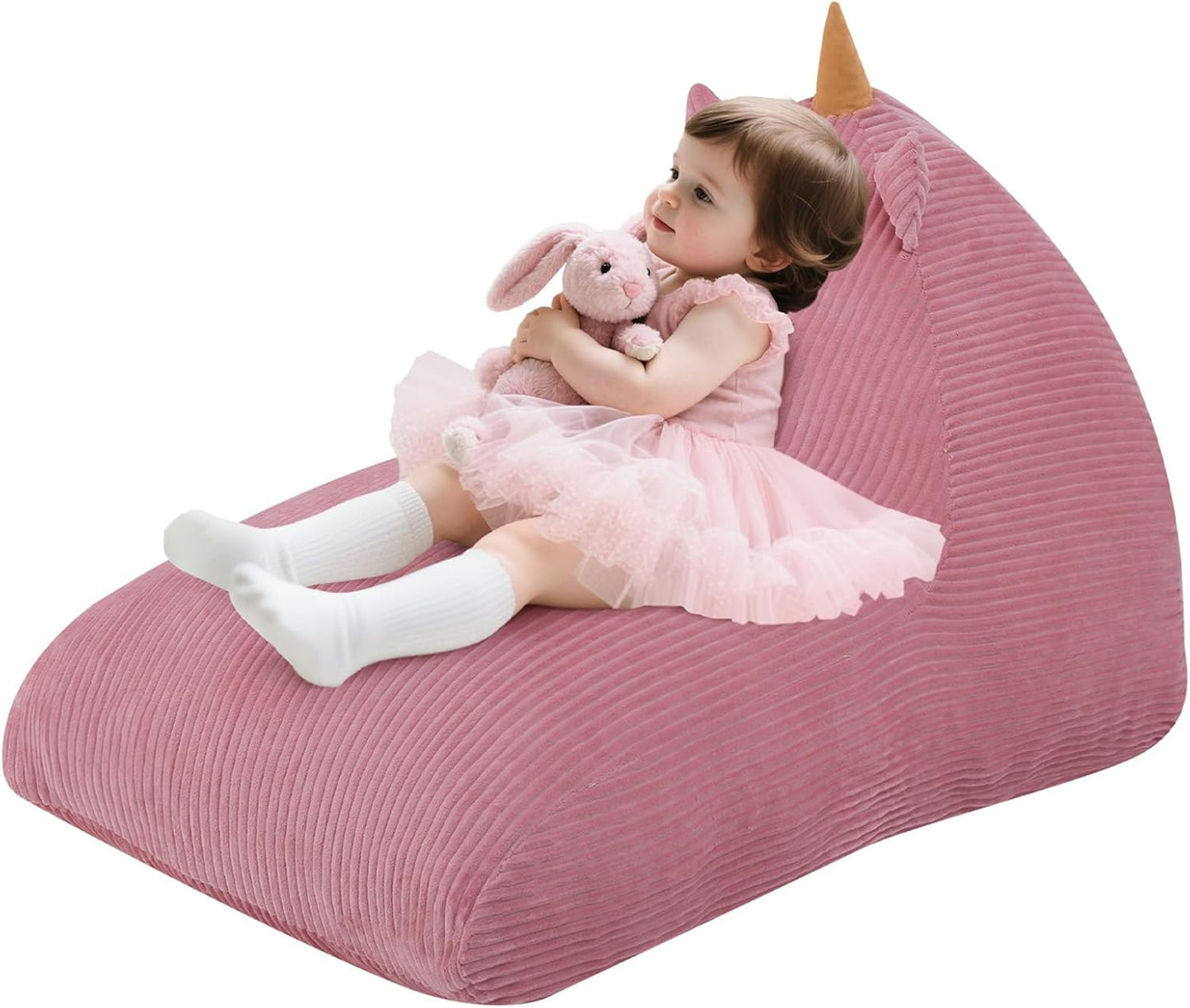 COMAX Bean Bag Chairs for Kids, Unicorn Kid Beanbag Chair with Filler, Toddler Lounge Bean Chair Corduroy, Lazy Floor Lounger for Girls and Boys Stuffed, Pink