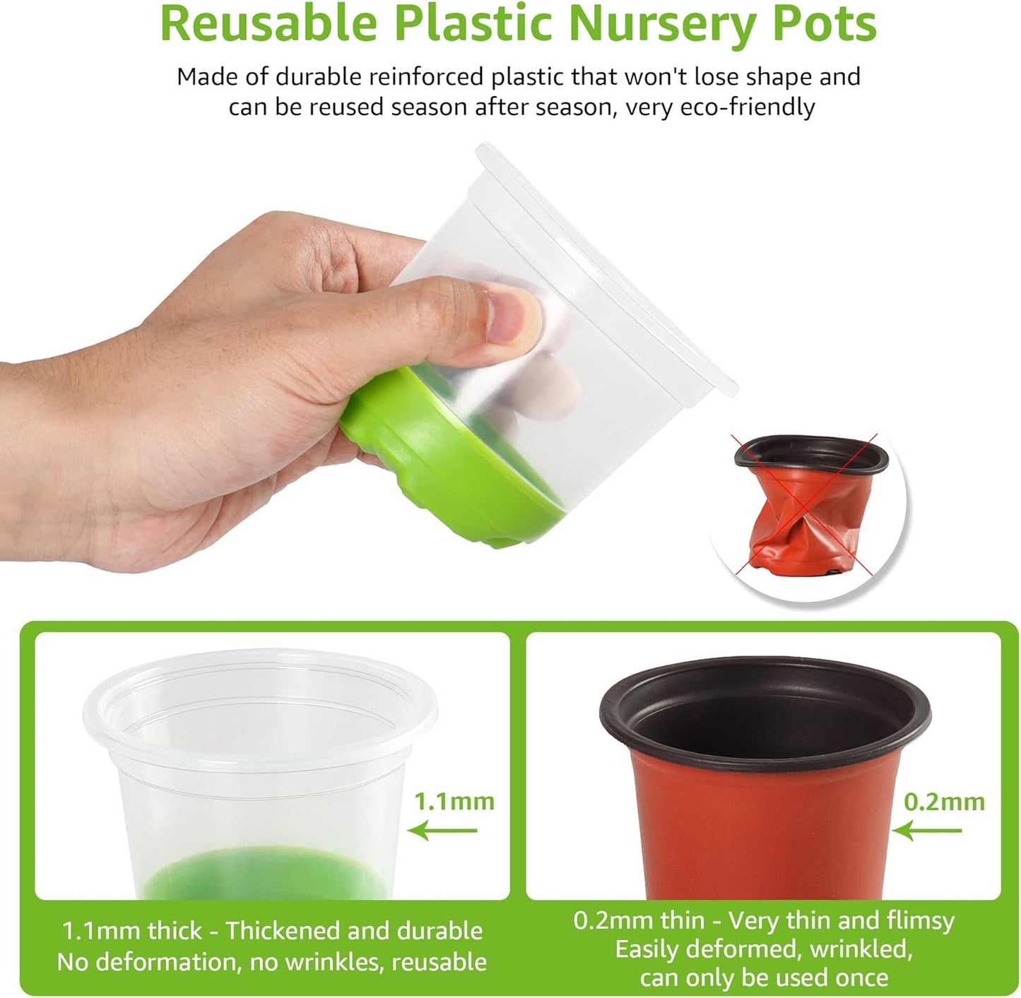 MIXC Thickened Clear Nursery Pots with Silicone Base for Easy Transplant 30 Packs 4 Inch, Transparent Plant Pot Reusable Seedling Pots for Vegetable Propagation, Root Cutting, Seed Starting, Green
