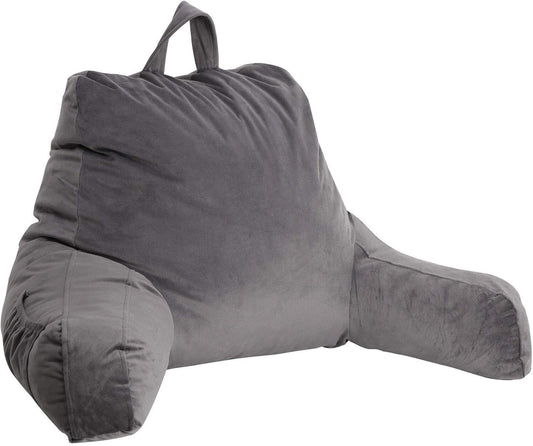 Plush Backrest Pillow Bed Cushion Support Reading Back Rest Arms Chair Grey