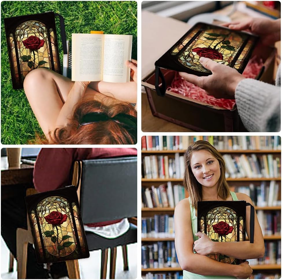 1pc Book Sleeve with Pocket 13.4x9.45 inches(34x24cm) Rose Book Sleeve Pouch Vintage Flower Book Protectors Book Covers for Paperbacks for Students Teachers