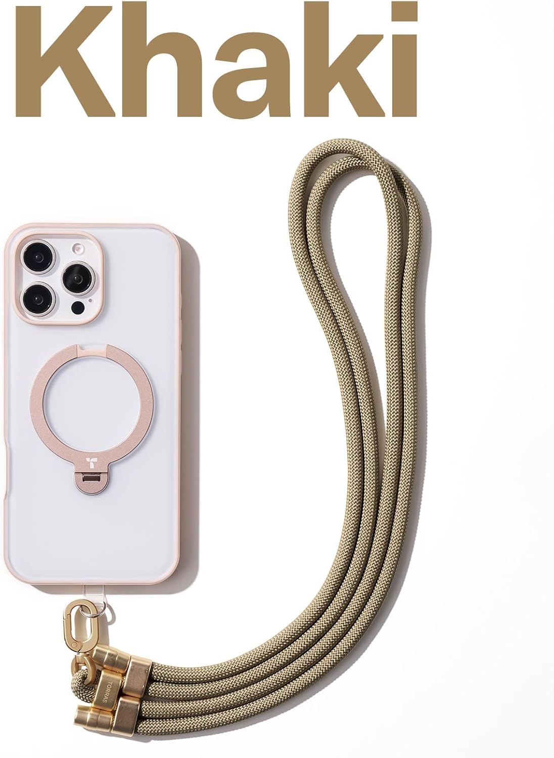 TORRAS Phone Lanyard Crossbody with 2 Phone Tabs, Adjustable Anti Theft Phone Strap for iPhone 17 Pro Max, Premium Metal Buckles, Universal Cell Phone Neck lanyard for Women and Men, Khaki