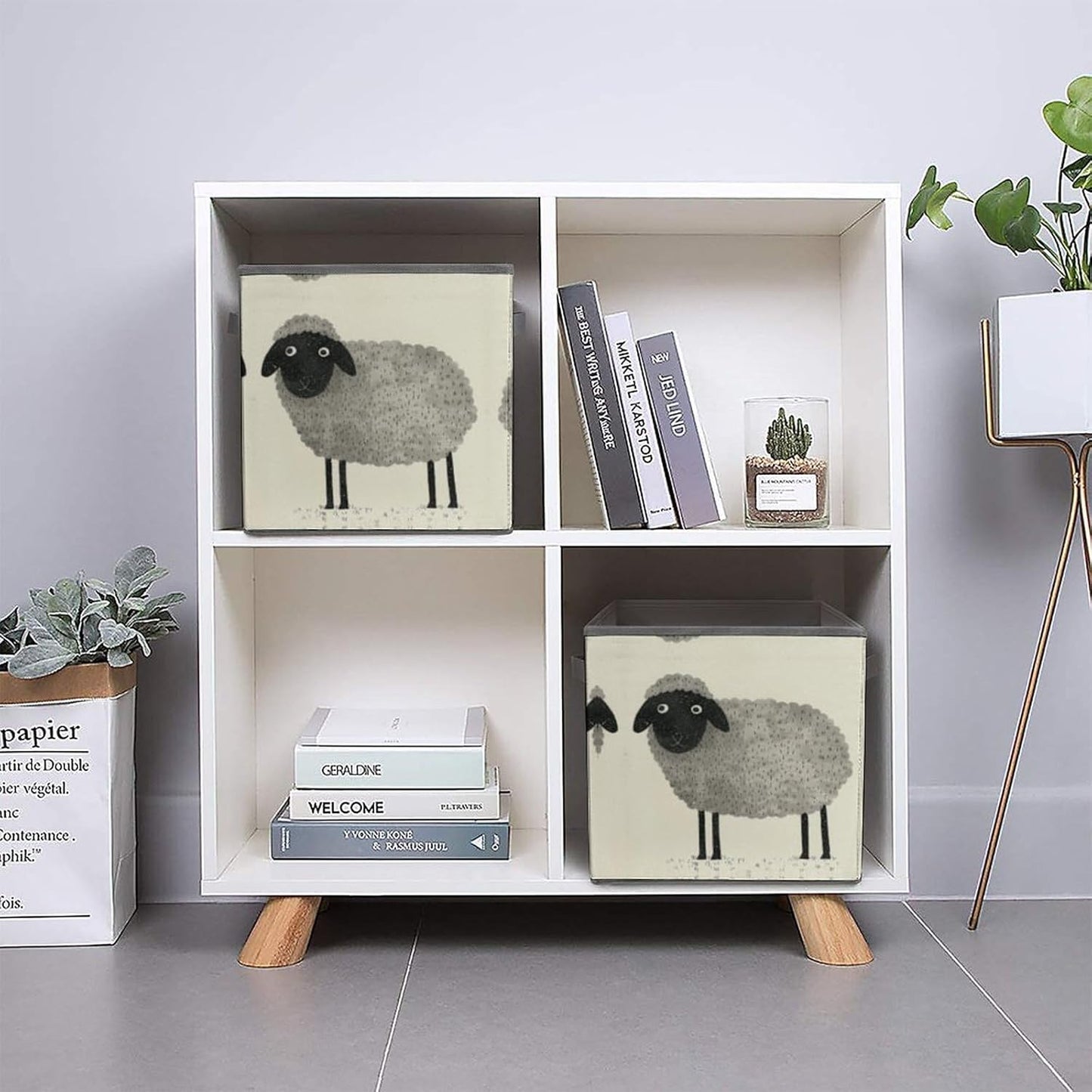 Sheep Storage Bins with Handles Fashion Large Storage Cubes Sturdy Foldable Storage Boxes Space-Saving Storage Baskets for Home Office Clothes Closet Organizers