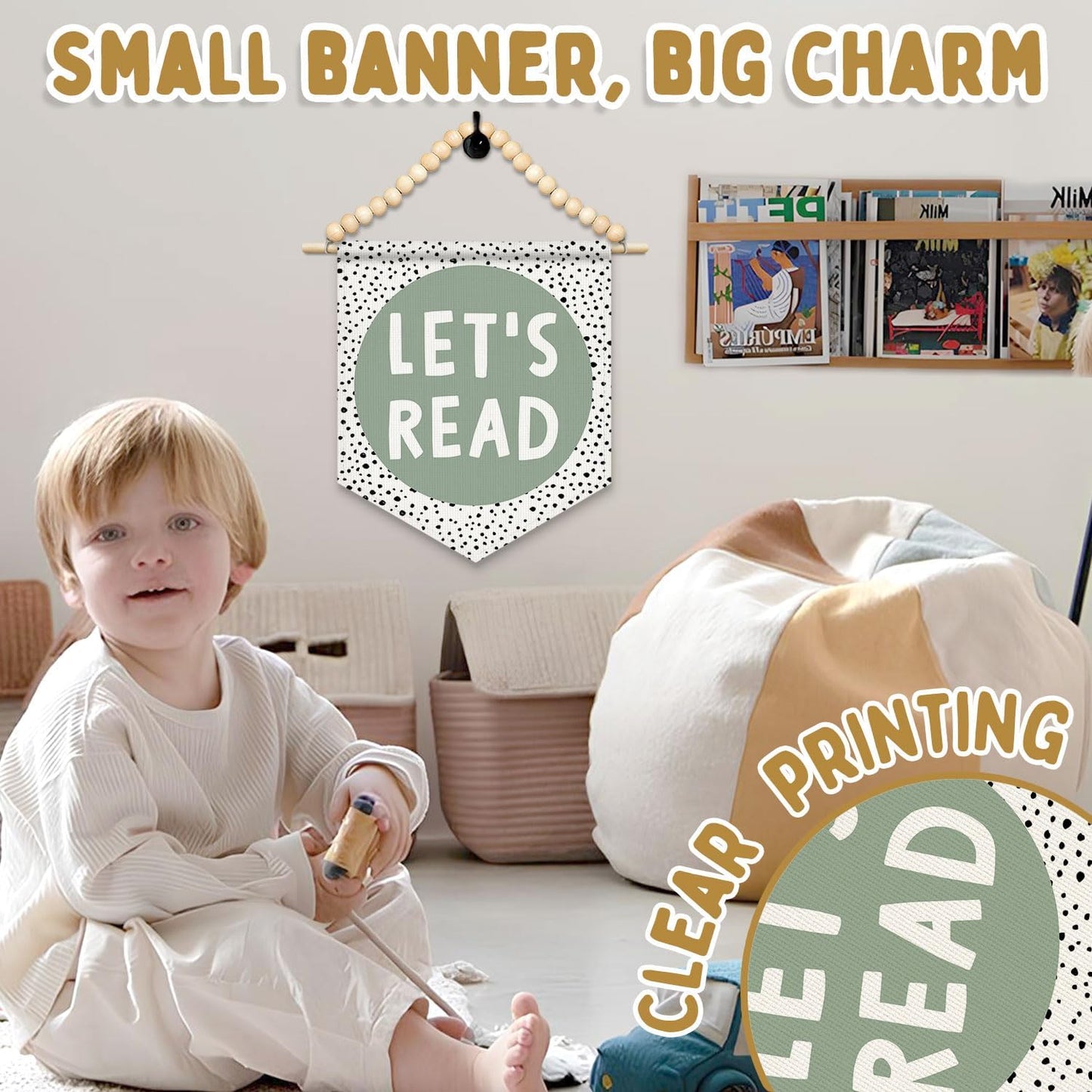 FLVGE Classroom Decor, Boho Classroom Must Haves Homeschool Canvas Banner, Boho Wood Beads Reading Nook Read Wall Art Decor Hanging Pennant Flag for Library Kindergarten Nursery Classroom,11x14