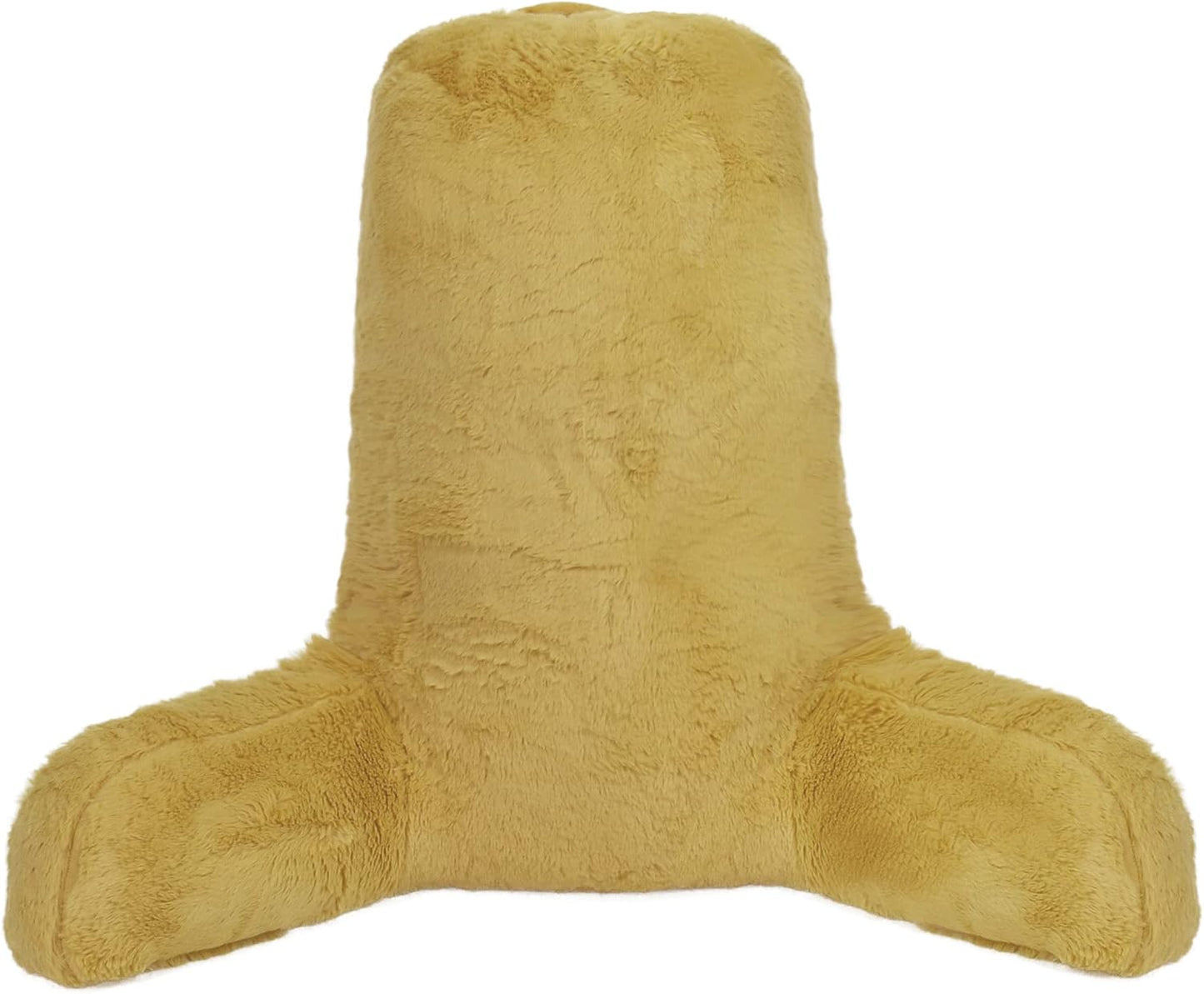 Faux Fur Reading Pillow Cover (Cover ONLY, NO Filler) for Shredded Stuffings, Removable Bed Rest Pillow Cover with Arms Pockets (Zipper Length 15.8"), 30 Inch High, Yellow