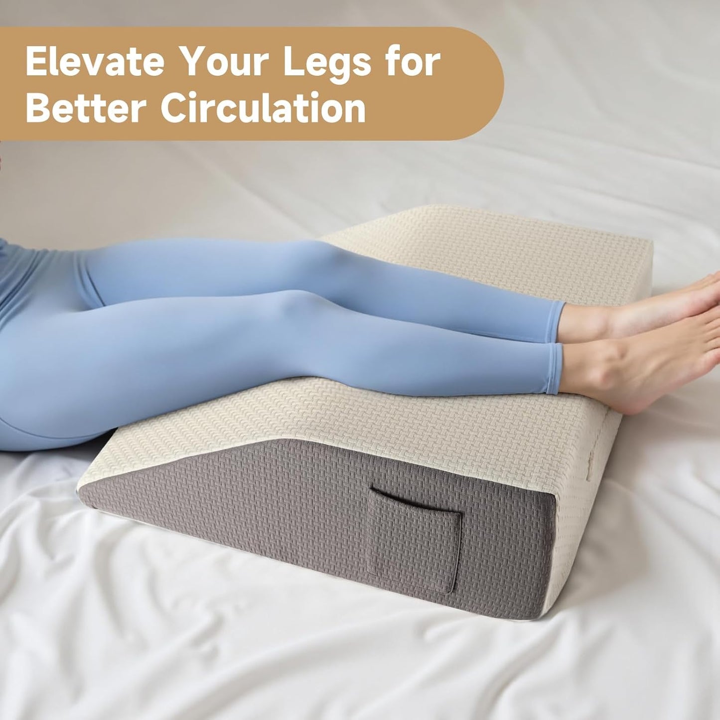 8" Leg Elevation Pillow, Leg Wedge Pillow for Swelling and Blood Circulation, Leg Pillow for After Surgery Recovery, Knee Hip Ankles Back Pain Relief, Knee Pillow for Sleeping, Removable Cover, Grey