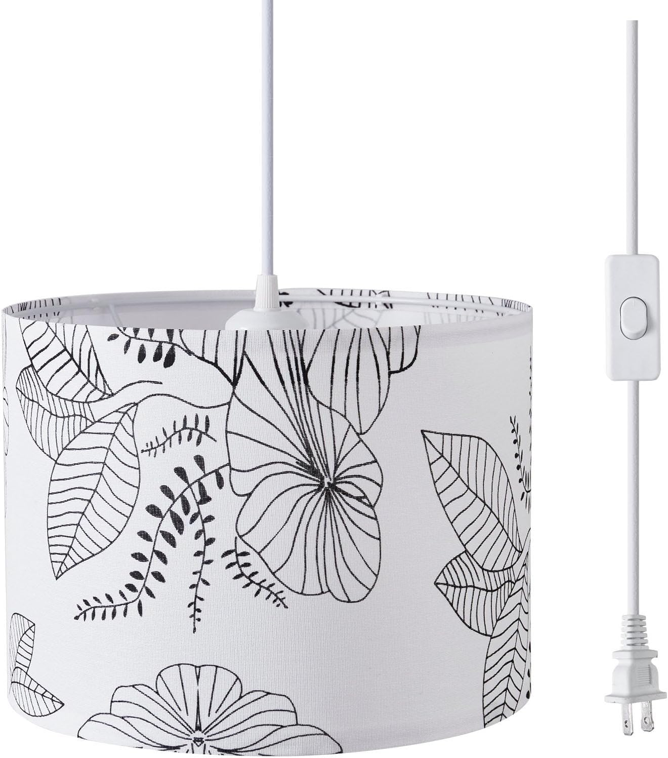 Plug in Pendant Light, 15 FT Hanging Lamp with Plug in Cord, On/Off Switch, Pendant Lighting with Fabric Shade, Hanging Light Fixture for Living Room, Bedroom, Dining Room, Kitchen