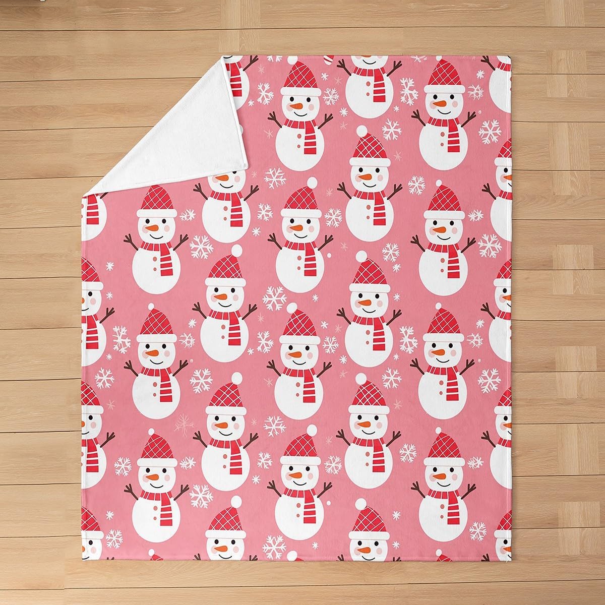 Feelyou Merry Christmas Blanket 40"x50" Merry Christmas Tree and Snowman Plush Throw Blanket for Kids Boys Girls Decor Cute Snowman Flannel Fleece Blanket Pink