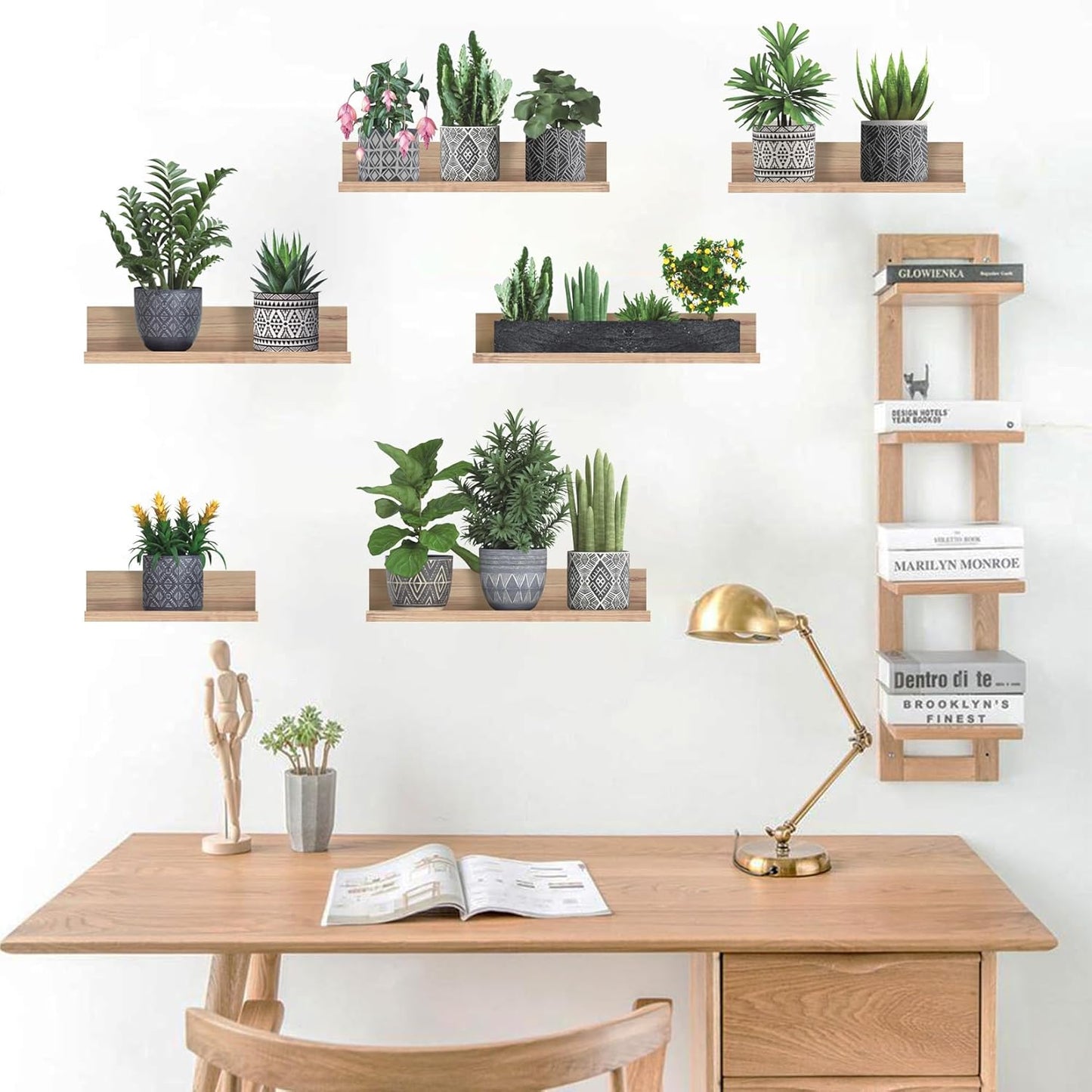 LHIUEM Potted Plants Decals Vine Stickers Green Botanical Decals(12'X33') Cottagecore Greenery Stickers Plant Spring Clings Tropical Wall Art 3D Vinyl Succulent Wall Clings for Office Lavatory