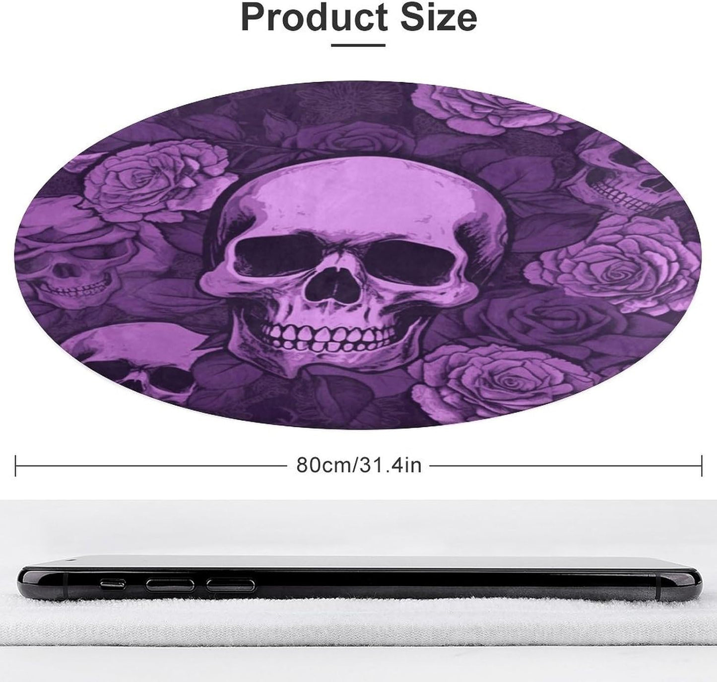 Purple Skulls and Roses Circle Rug Retro Luxury Coral Velvet Floor Mat Non Slip Soft Indoor Floor Carpet Comfy Thickened Area Rugs Modern Aesthetic Minimalist Carpets for Home Decor