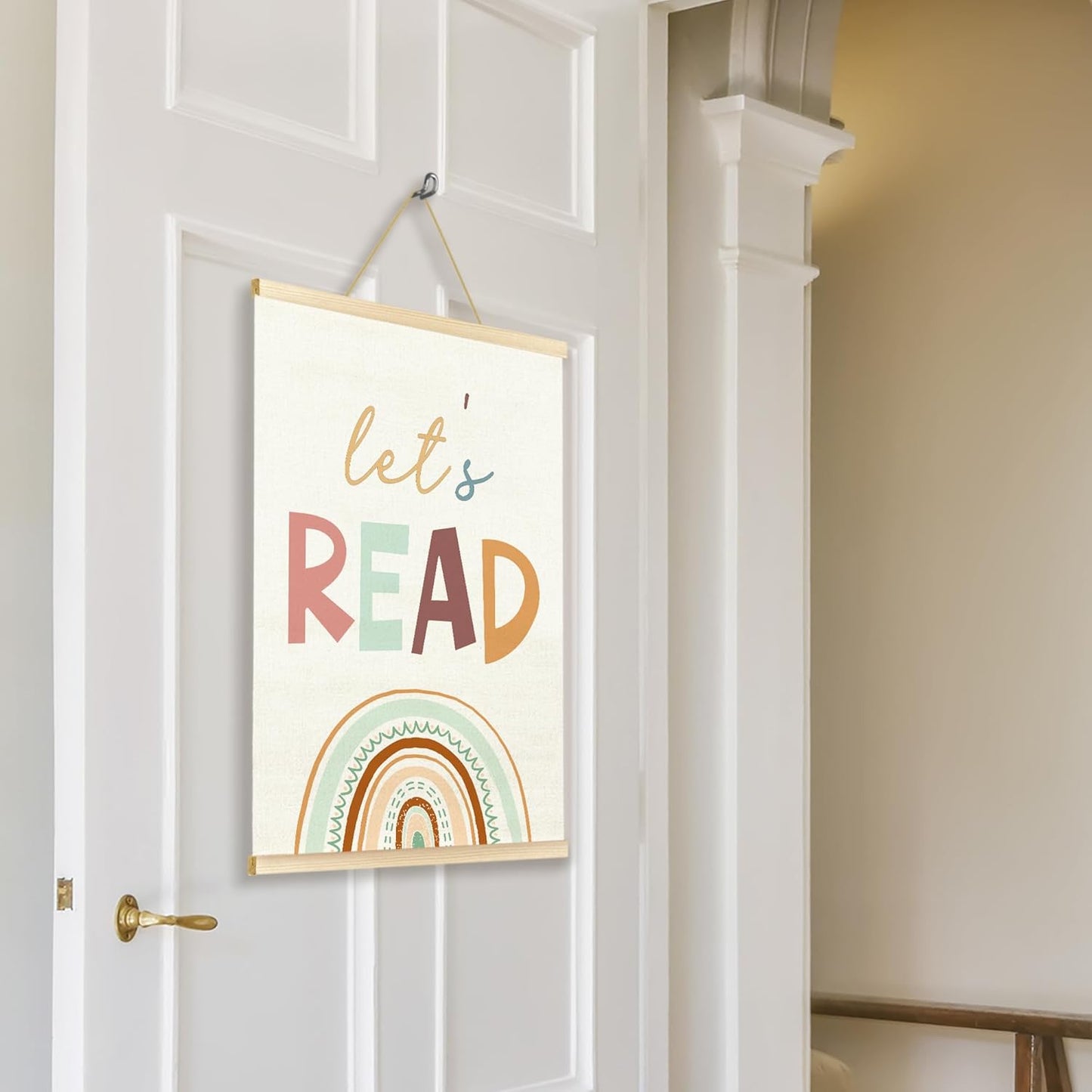 TAEDIN Let’s Read Reading Corner Poster Hanger Frame, Baby Boys Girls Wooden Canvas Artwork Print Hanging Sign Boho Rainbow Reading Book Lovers for Nursery Preschool Classroom Decor 12X16