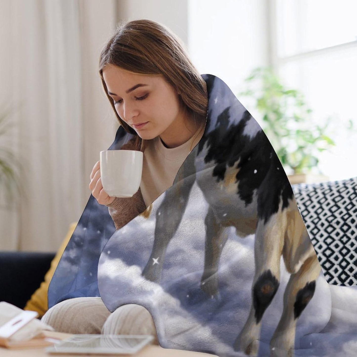 Christmas Snow Cow Blanket Chunky Fluffy Fuzzy Bed Blankets Cozy Soft Warm Winter Blankets Anti-Pilling Flannel Throw Blanket for Couch Living Room Bedroom Multiple Size