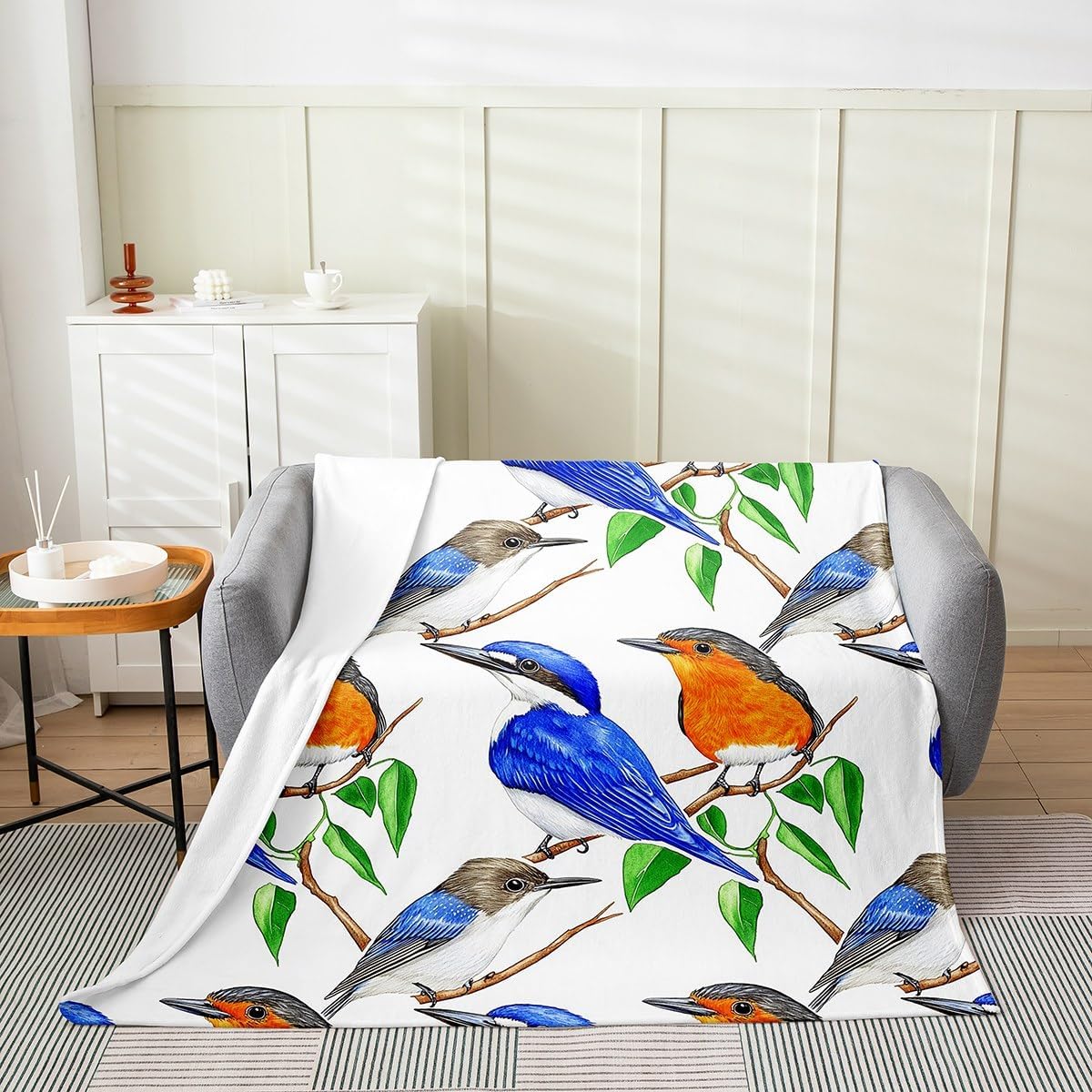 Erosebridal Kids Hummingbird Flannel Blanket, Wildlife Bird Baby Size Fleece Blanket for Boys Girls Teens Women Men, Rustic Country Farm Animal Fuzzy Plush Throw, Tree Branches Blankets
