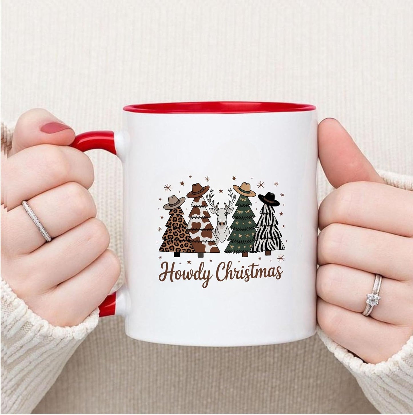 Funny Western Leopard Milk Cow Stripe Zebra Christmas Tree Two-Tone Accent Mugs, 11oz 15oz Drinking Cups, Kitchen Décor, Gifts For Book Lovers