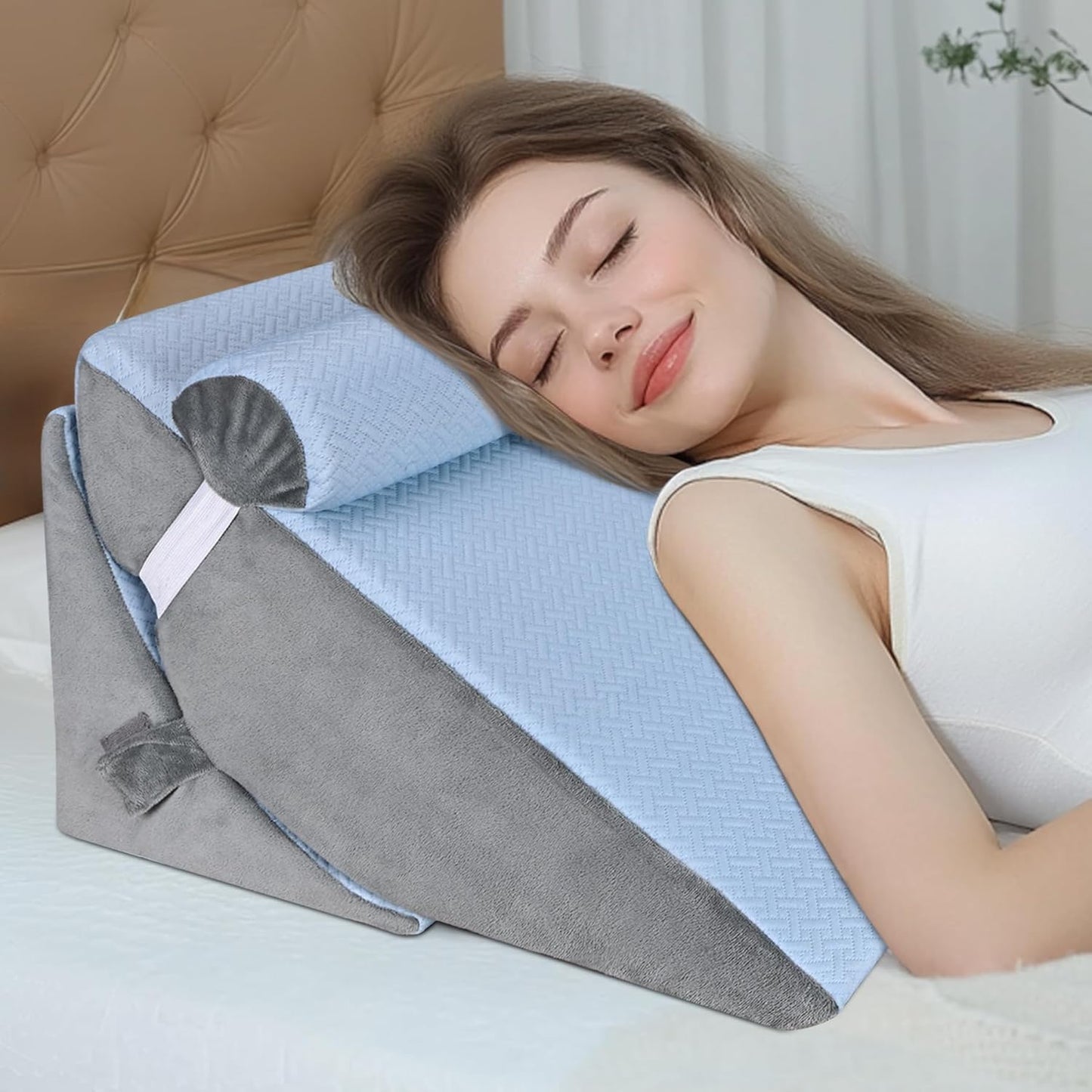 Bed Wedge Pillow for Sleeping, Adjustable Wedge Pillow Set for After Surgery, Elevated Triangle Pillow for Acid Reflux and Back Pain Relief, Post Surgery, Sleep Apnea, Back Suppor