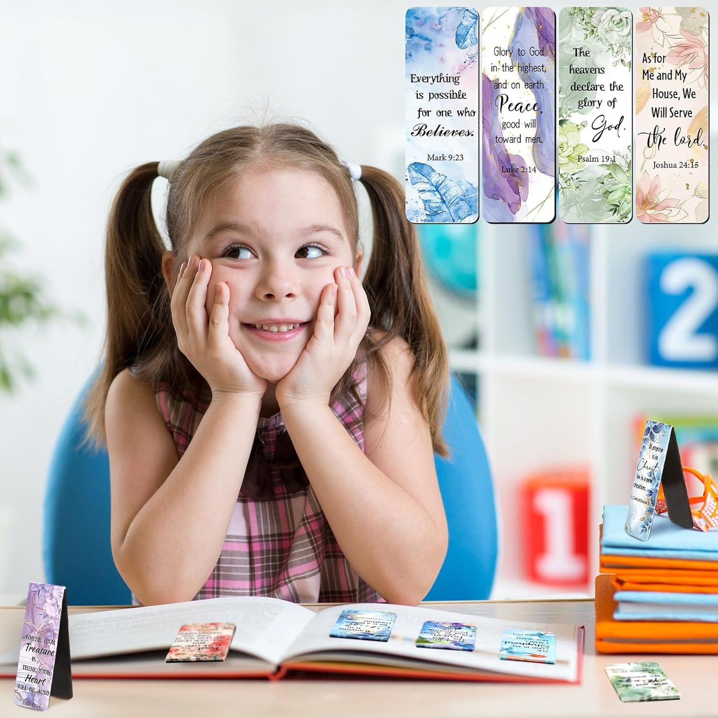 Chinco 30 Pcs Magnetic Christian Bookmarks - Bible Verse Inspirational Scripture Page Clips, Religious Prayer Bookmarks for Women, Kids, Teachers, Church Supplies & School Gifts (Floral)