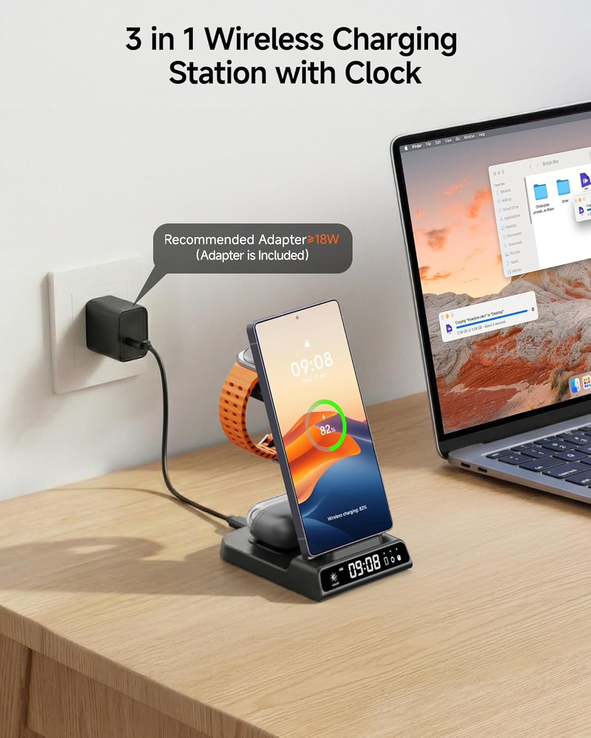 Wireless Charger for Samsung Devices, Wireless Charging Station for Galaxy S25 Ultra/S25+/S25/Z Flip7/Z Fold/S24 Ultra/S23/S22/S21, for Galaxy Watch 8/8 Classic/7/Ultra/6/5 Pro (Black)