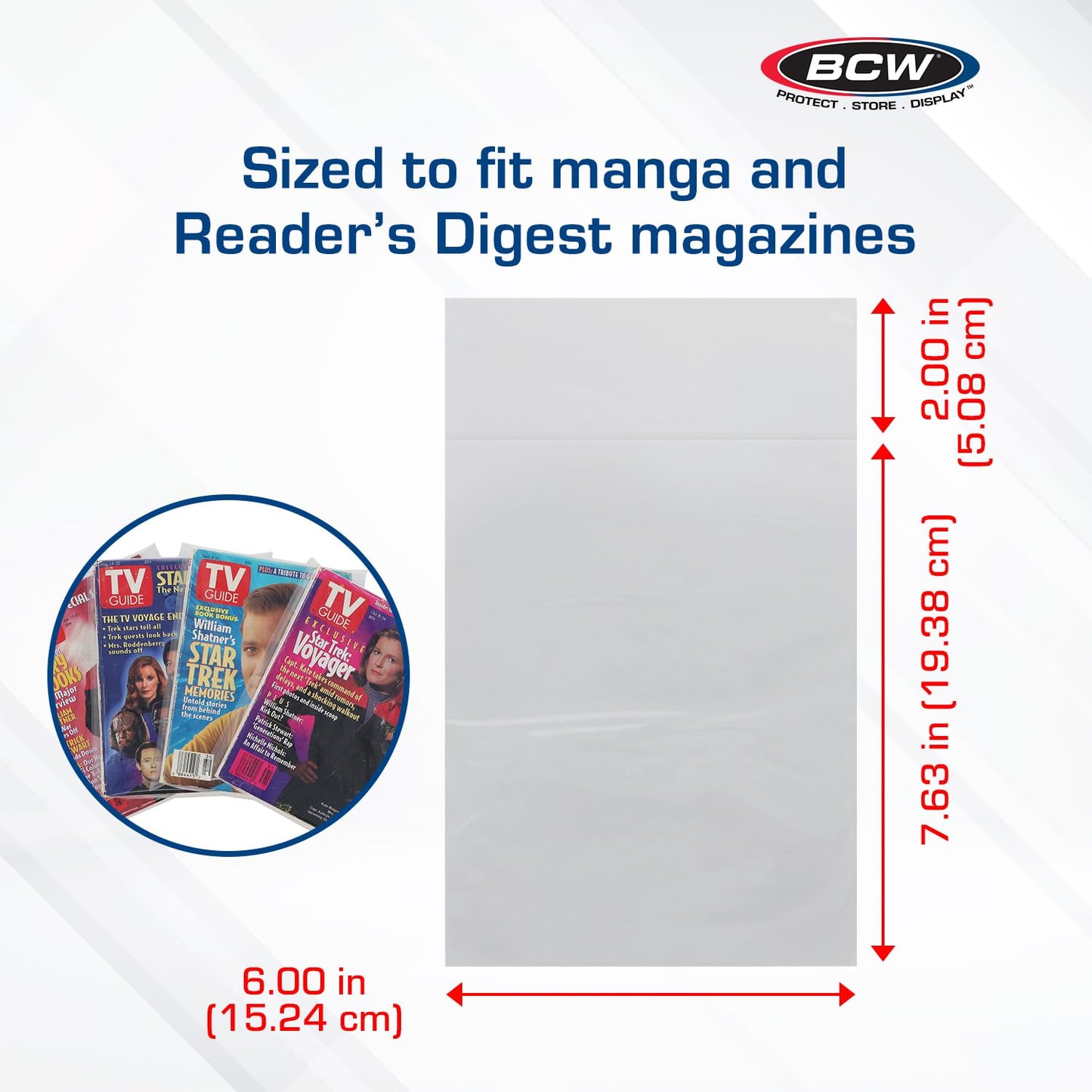 BCW Digest & Manga Polypropylene Bags – 100 Pack | Clear Acid-Free Manga & Digest Book Protector Bags with Fold-Over Flap | Archival-Safe Storage for Manga & Reader’s Digest