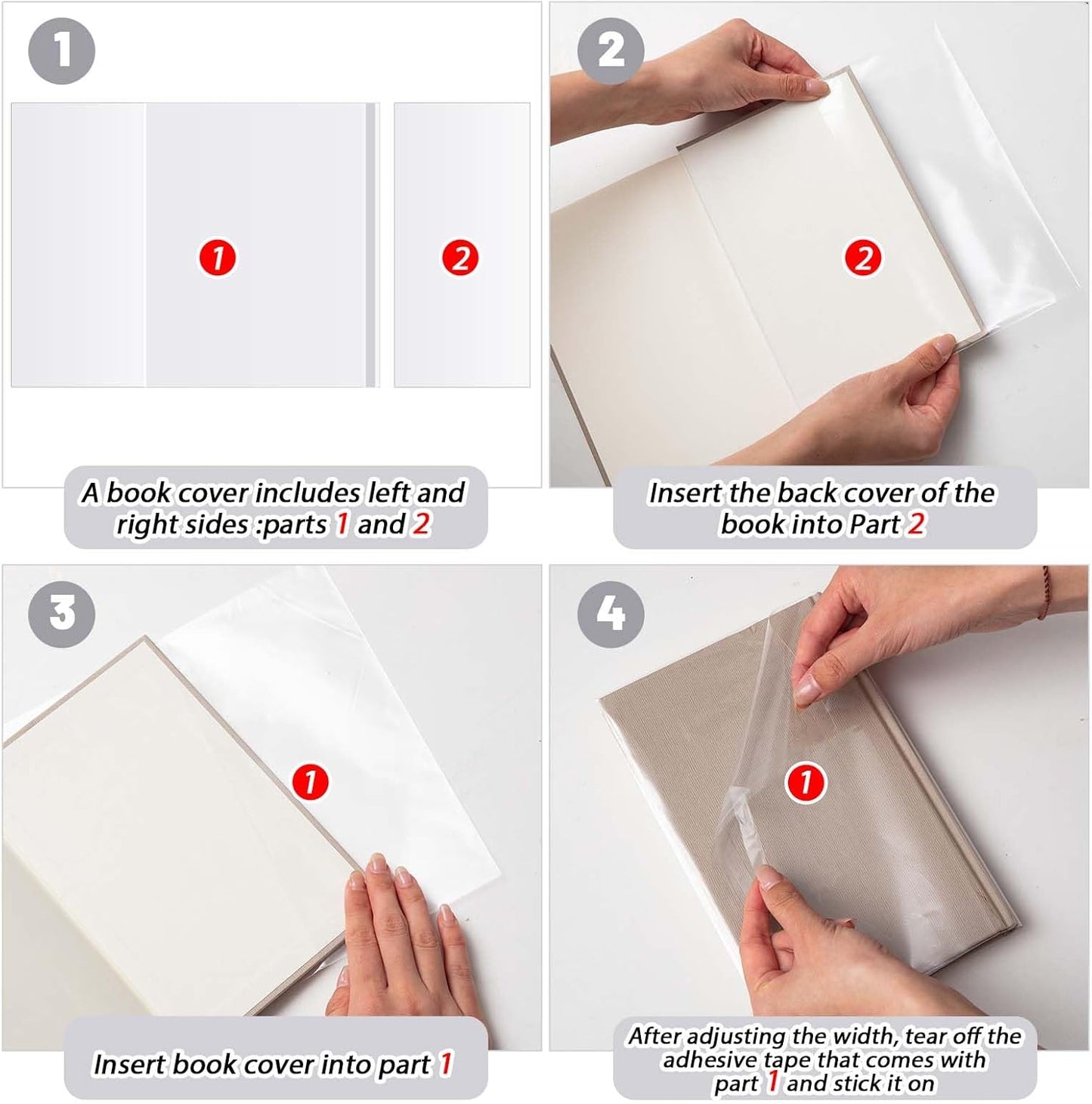 ReliThick 100 Pack Adjustable Clear Book Covers Fits Books with 8.5 x 15 Inches, Plastic Waterproof Sleeve for Textbooks Paperbacks, with Self Adhesive Closure, Against Dust, Wear Book Protector